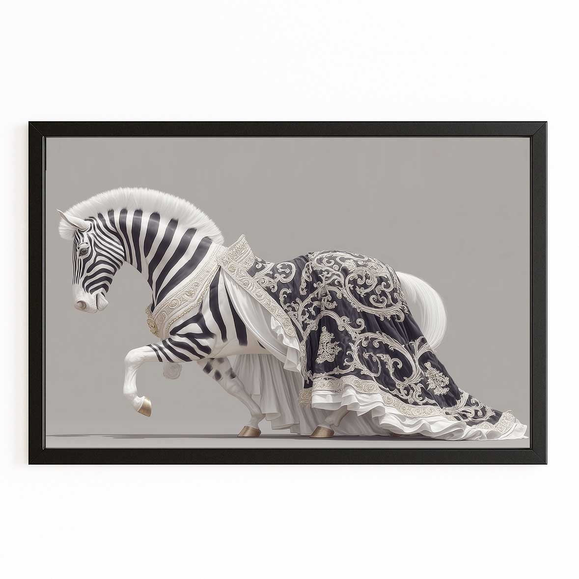 Grey Zebra Canvas – with Premium Black frame on white background