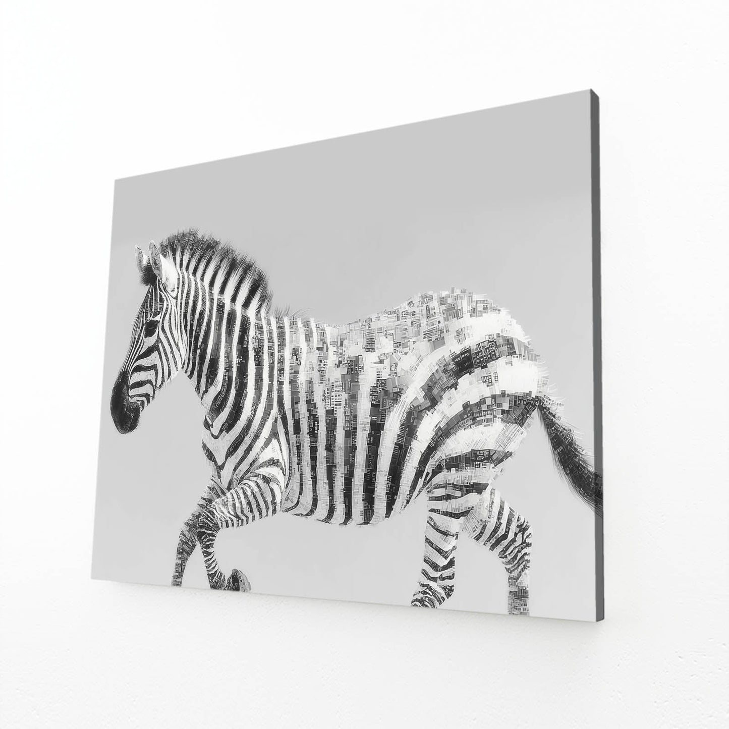 Grey Zebra Prints – angled canvas view on white background
