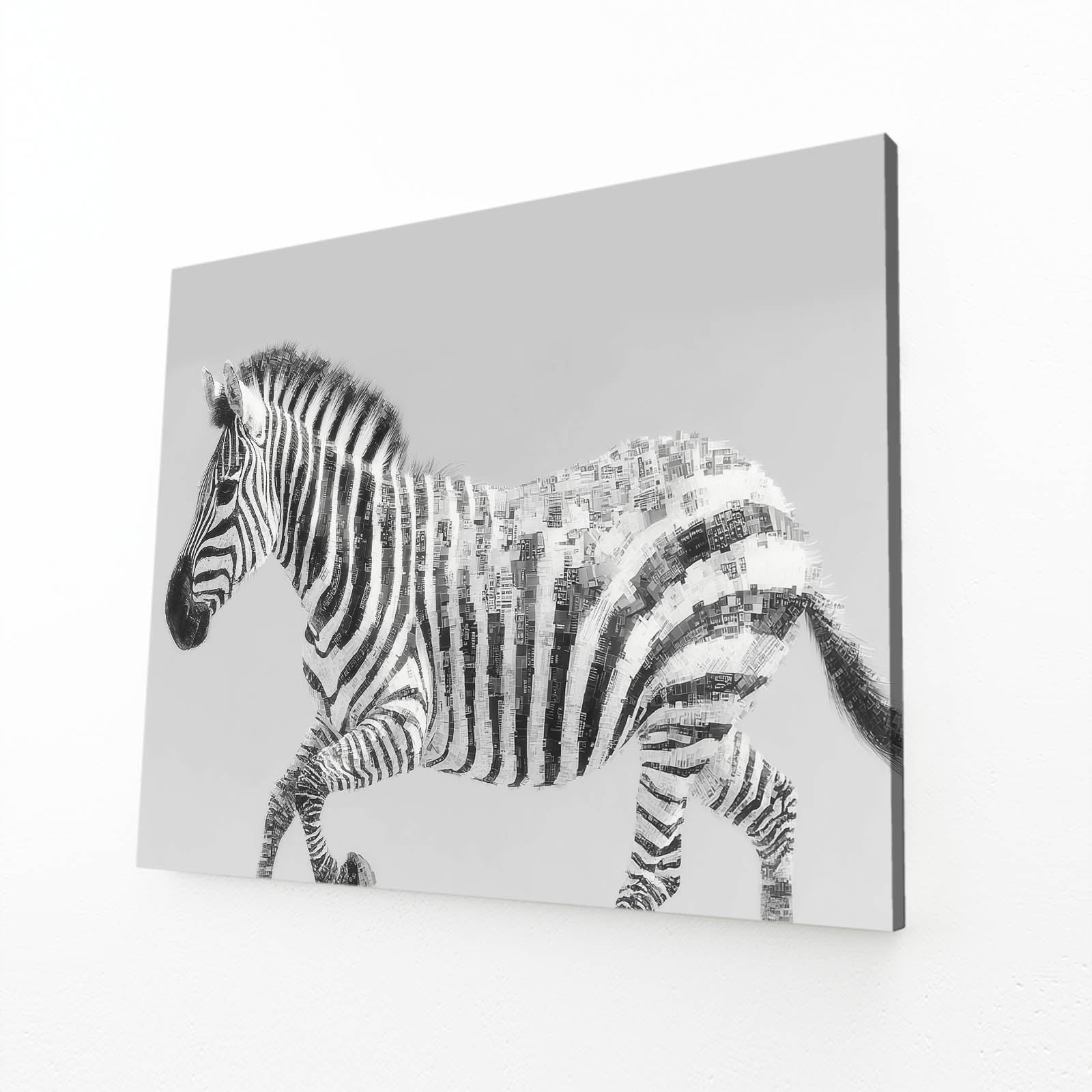 Grey Zebra Prints – angled canvas view on white background