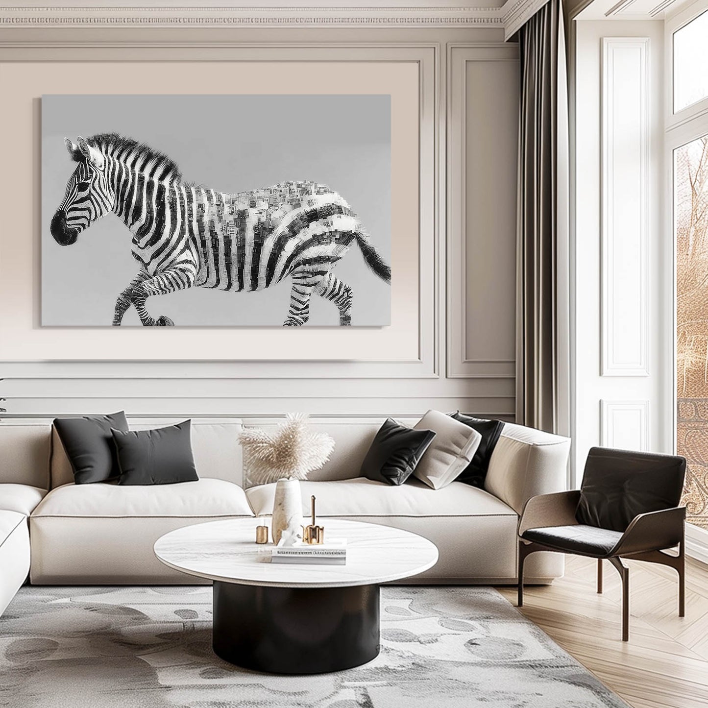 Grey Zebra Prints – styled in a furnished interior