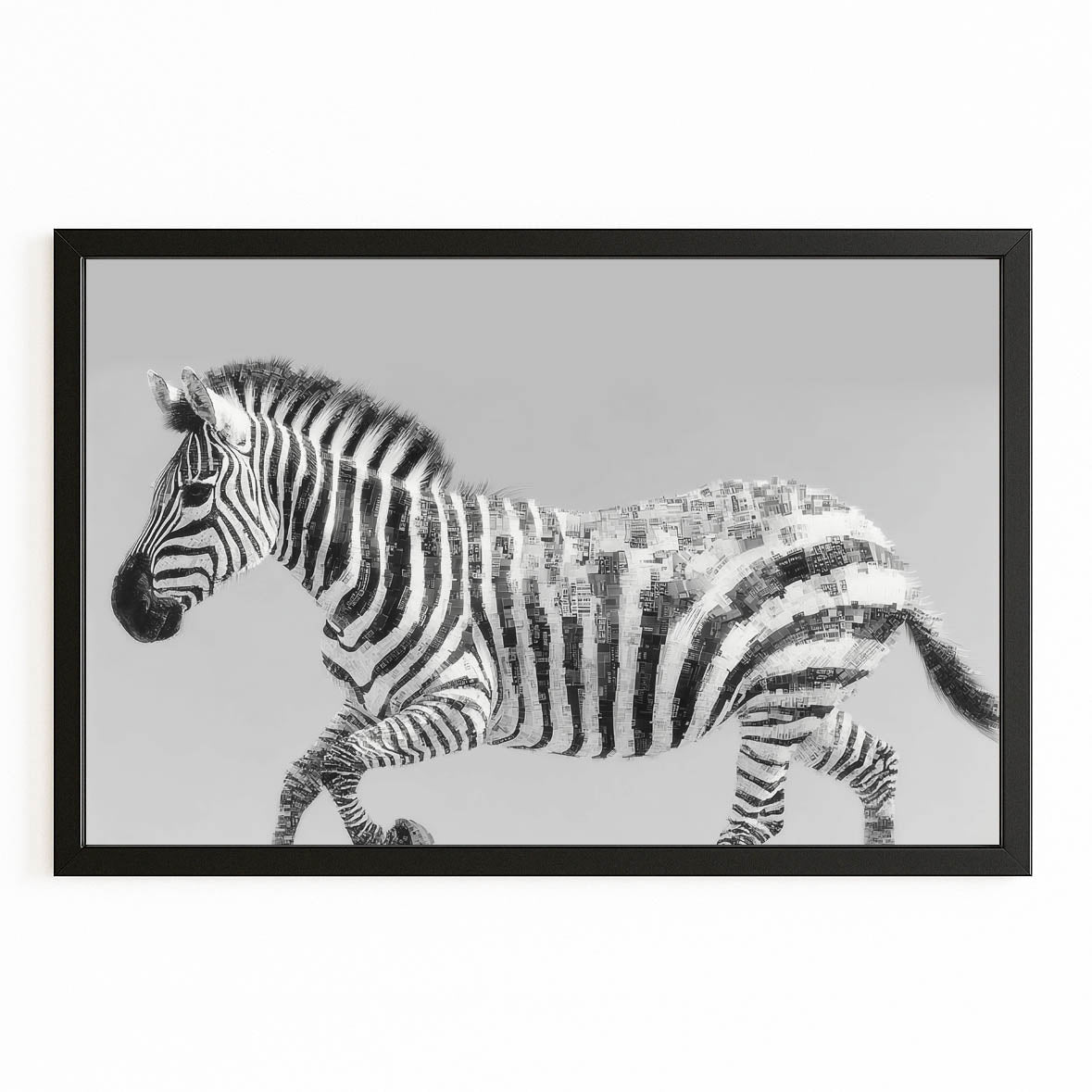 Grey Zebra Prints – with Premium Black frame on white background