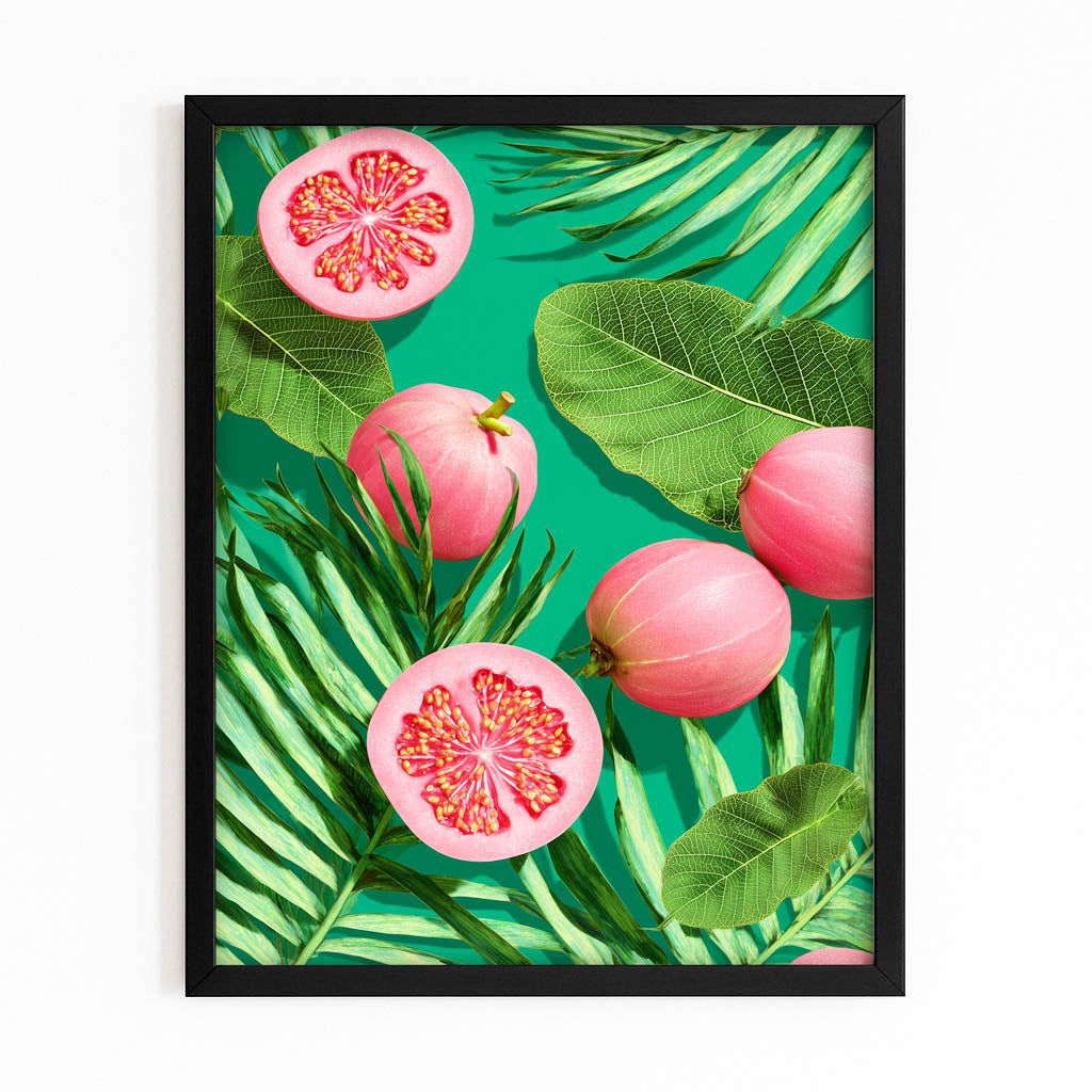 Guava Leaf Pattern Fruit Art – with Premium Black frame on white background
