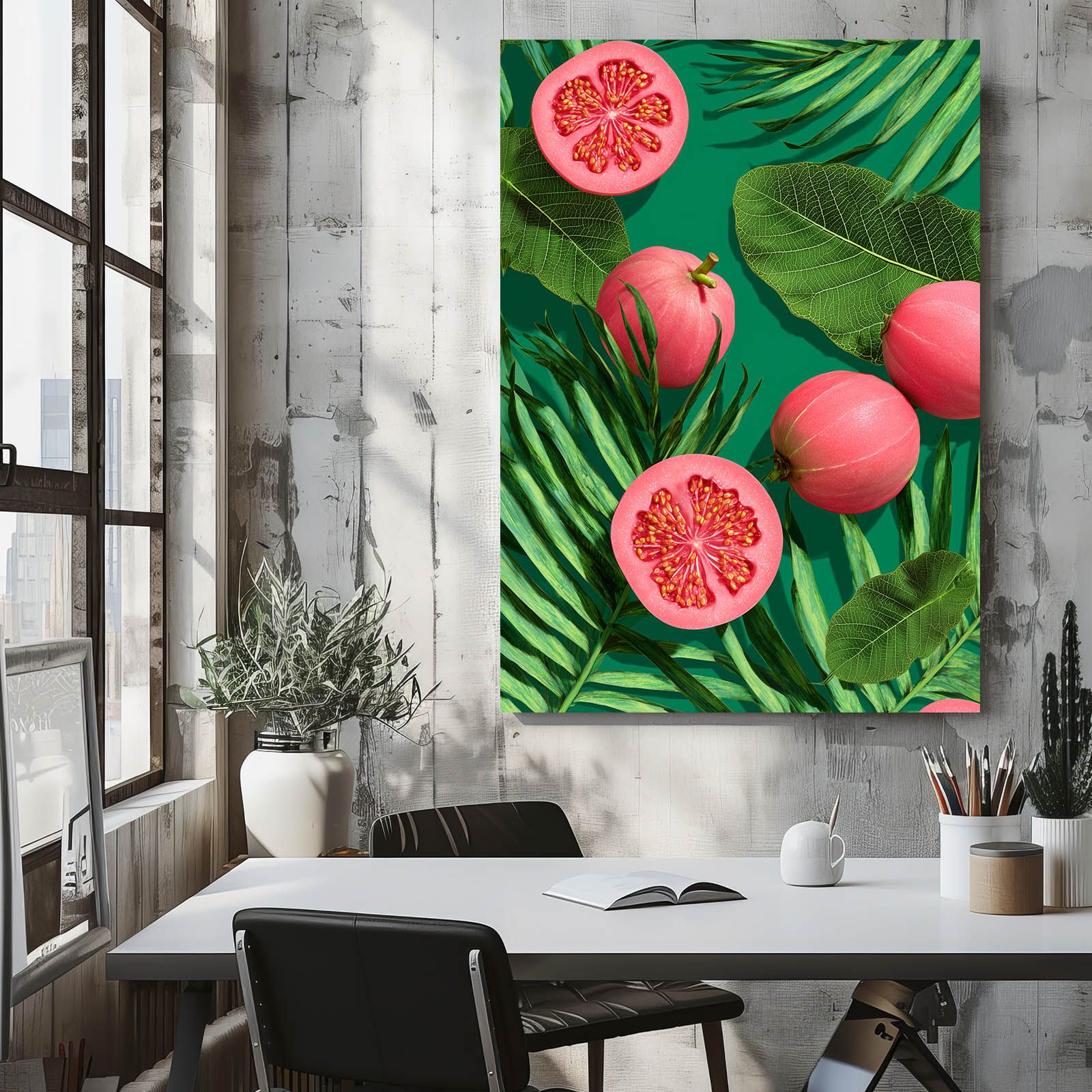 Guava Leaf Pattern Fruit Art – styled in a furnished interior