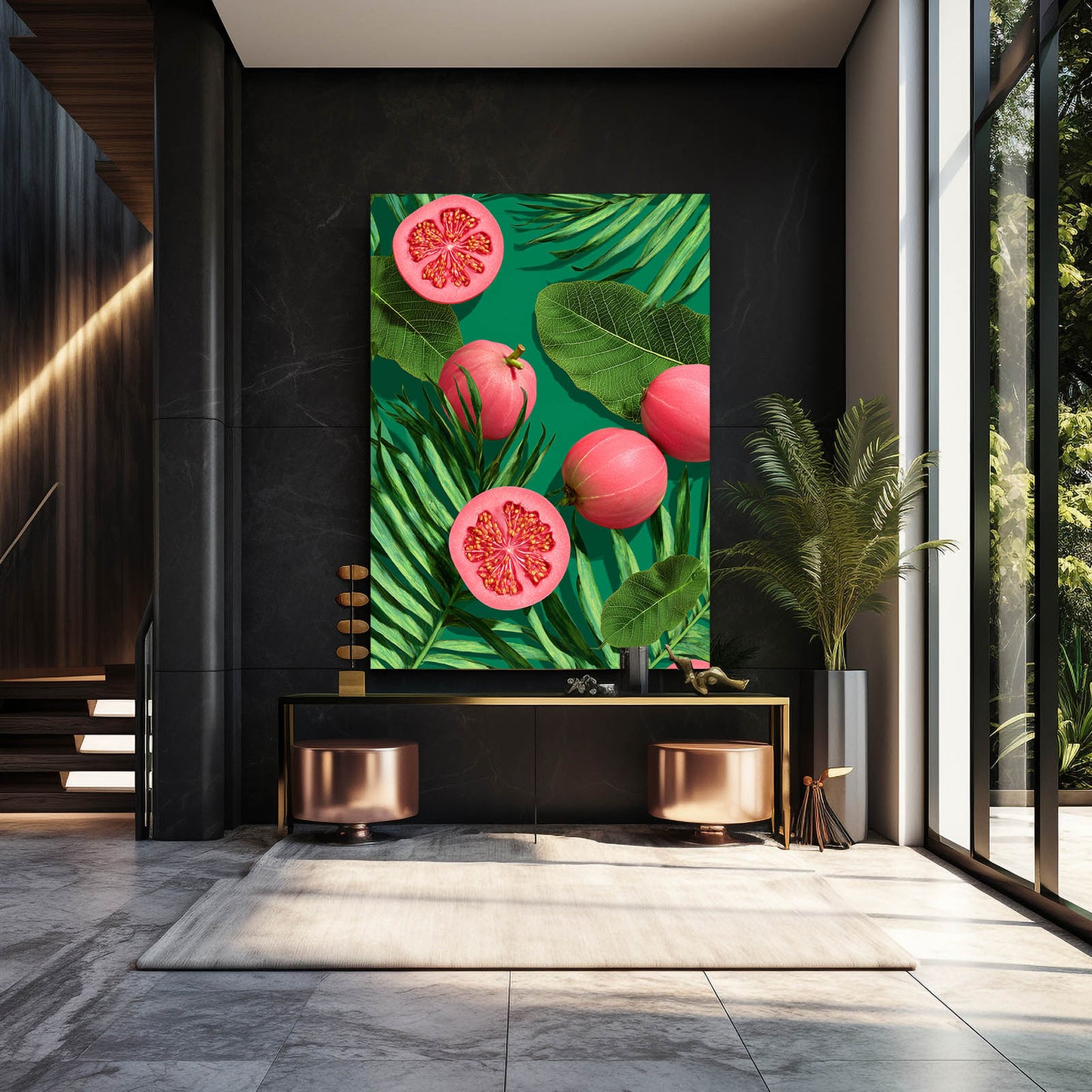 Guava Leaf Pattern Fruit Art – styled in a furnished interior