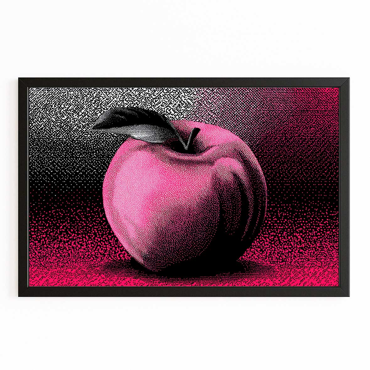 Halftone Pink Pop Apple Prints – with Premium Black frame on white background