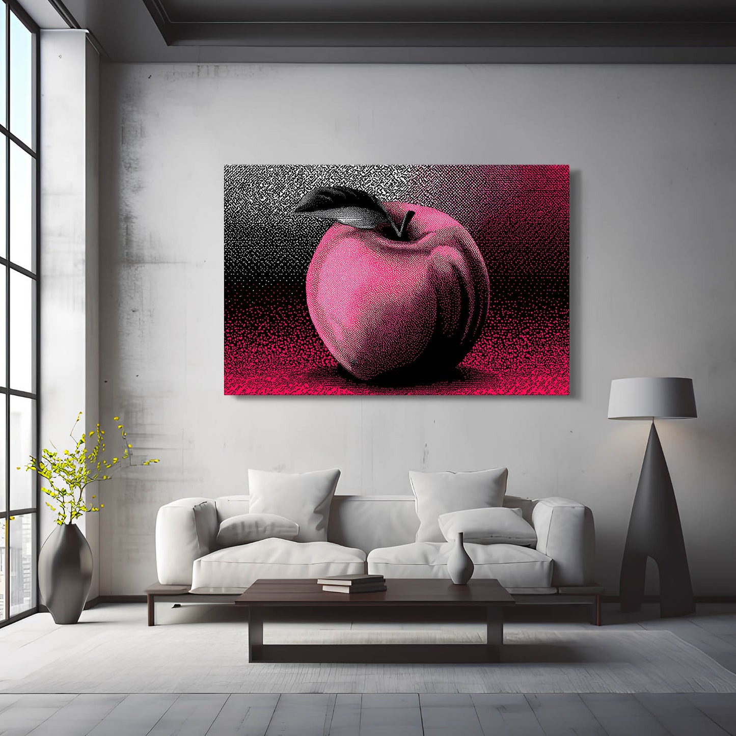 Halftone Pink Pop Apple Prints – styled in a furnished interior
