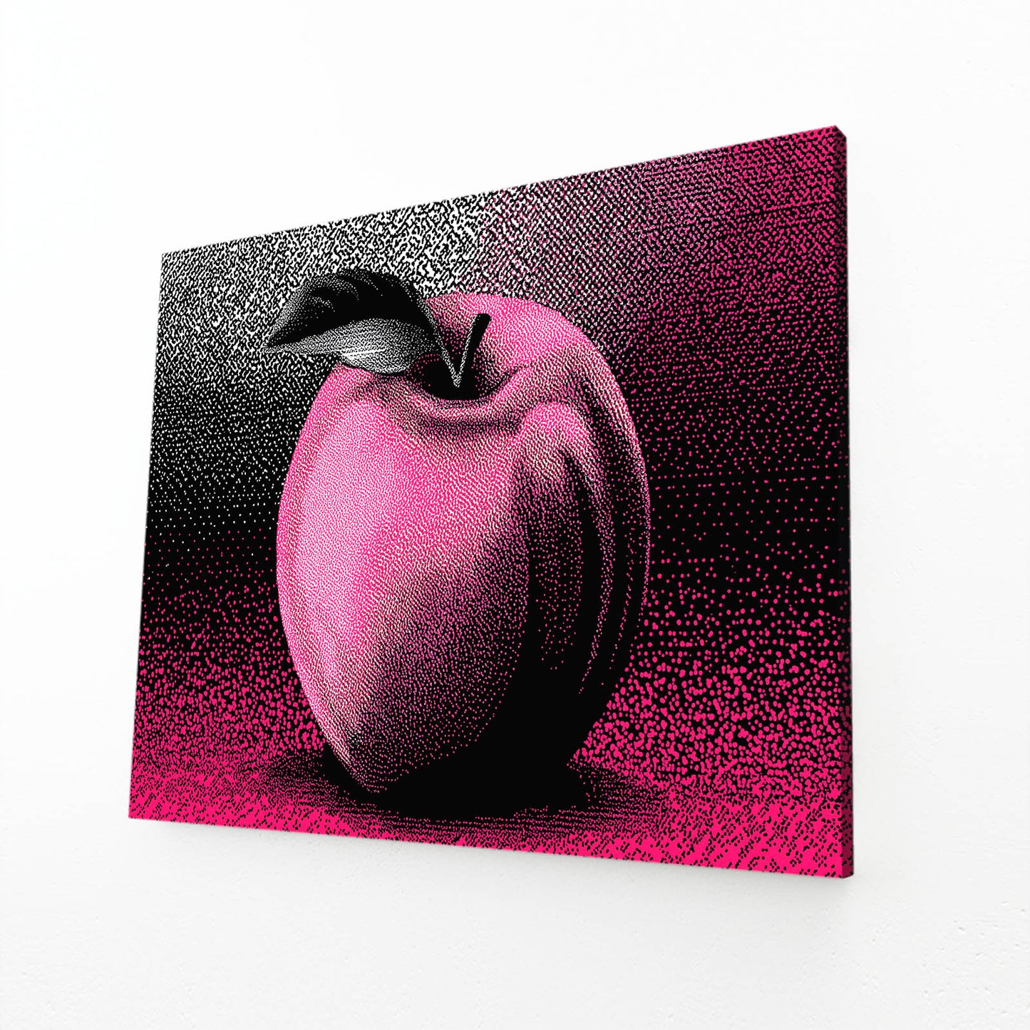 Halftone Pink Pop Apple Prints – angled canvas view on white background