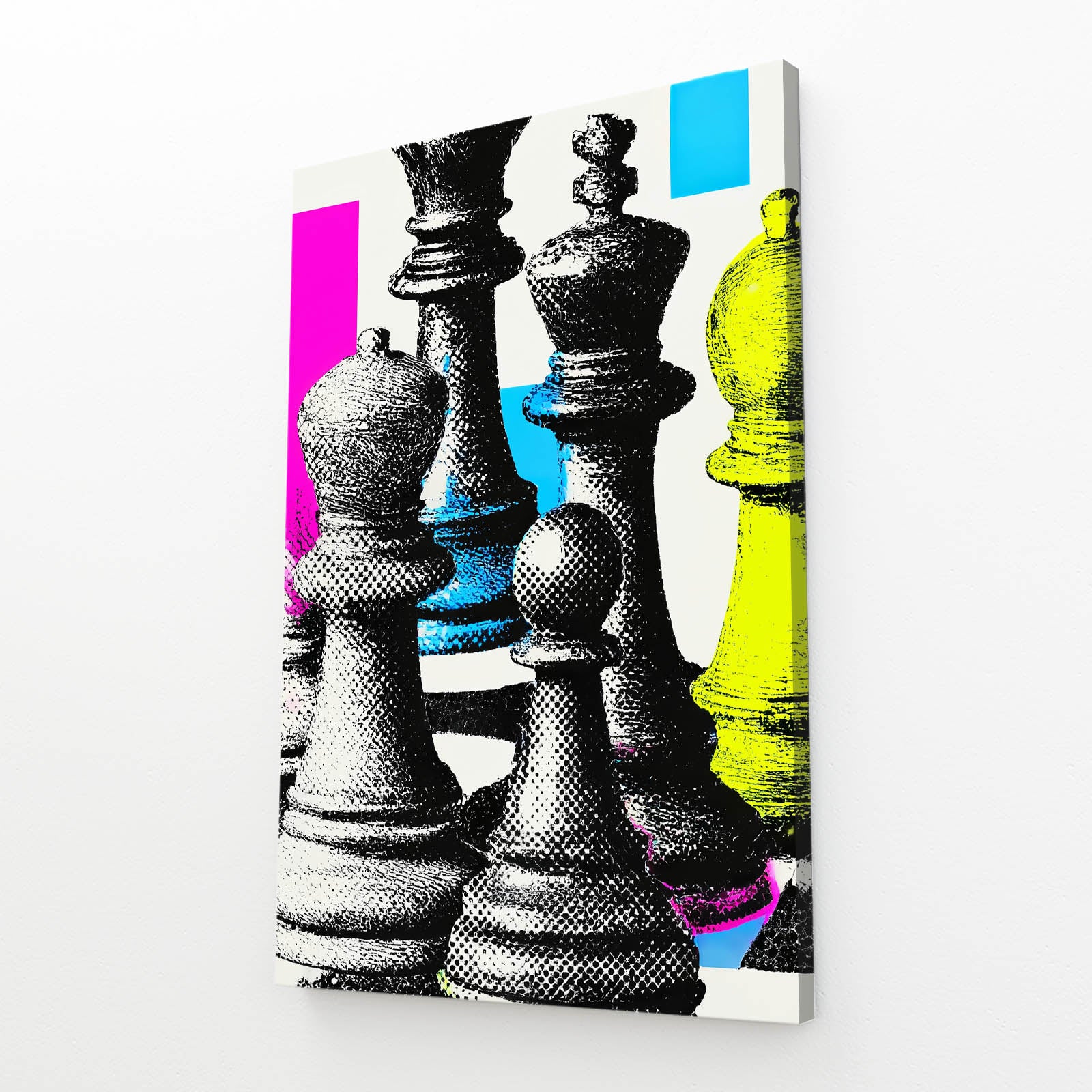 Halftone Pop Pieces Chess Canvas Art – angled canvas view on white background