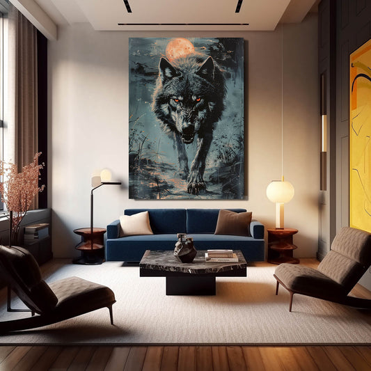 Halloween Wolf Art — nature canvas print in gray tones, view 3