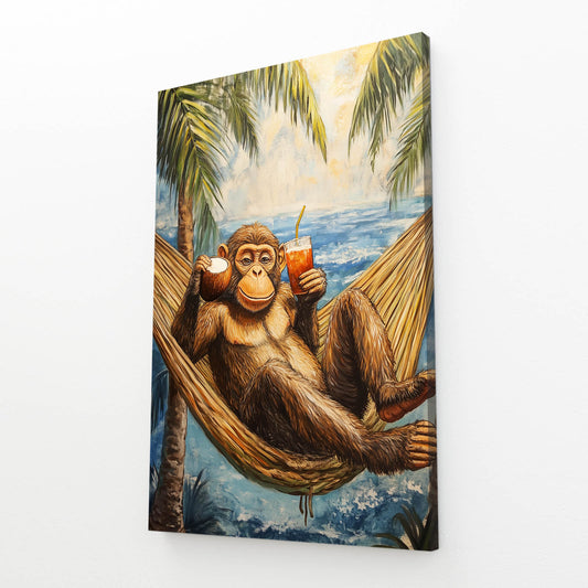 Hammock Coconut Break Monkey Prints – angled canvas view on white background