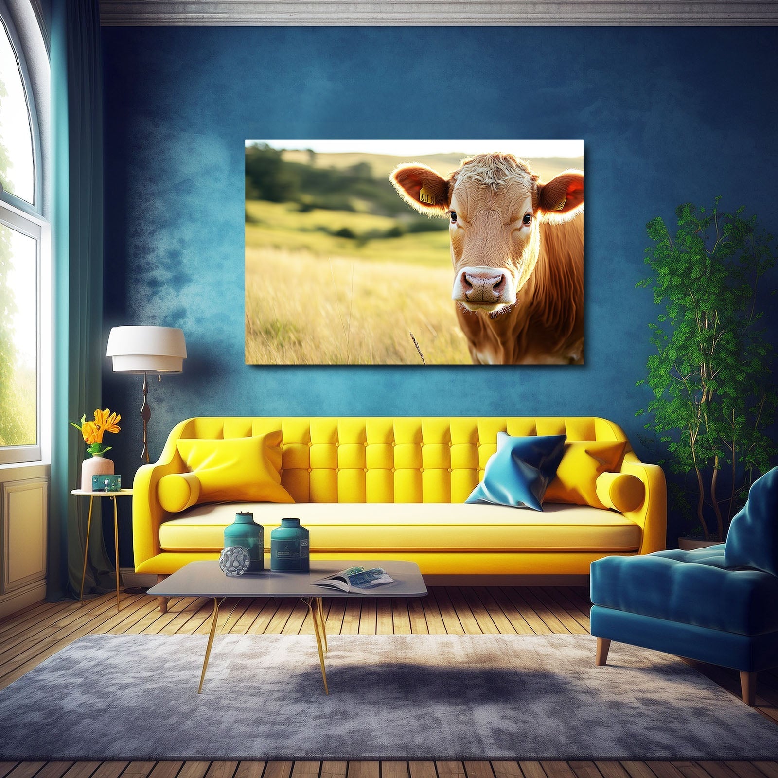 Happy Cow Art – angled canvas view on white background