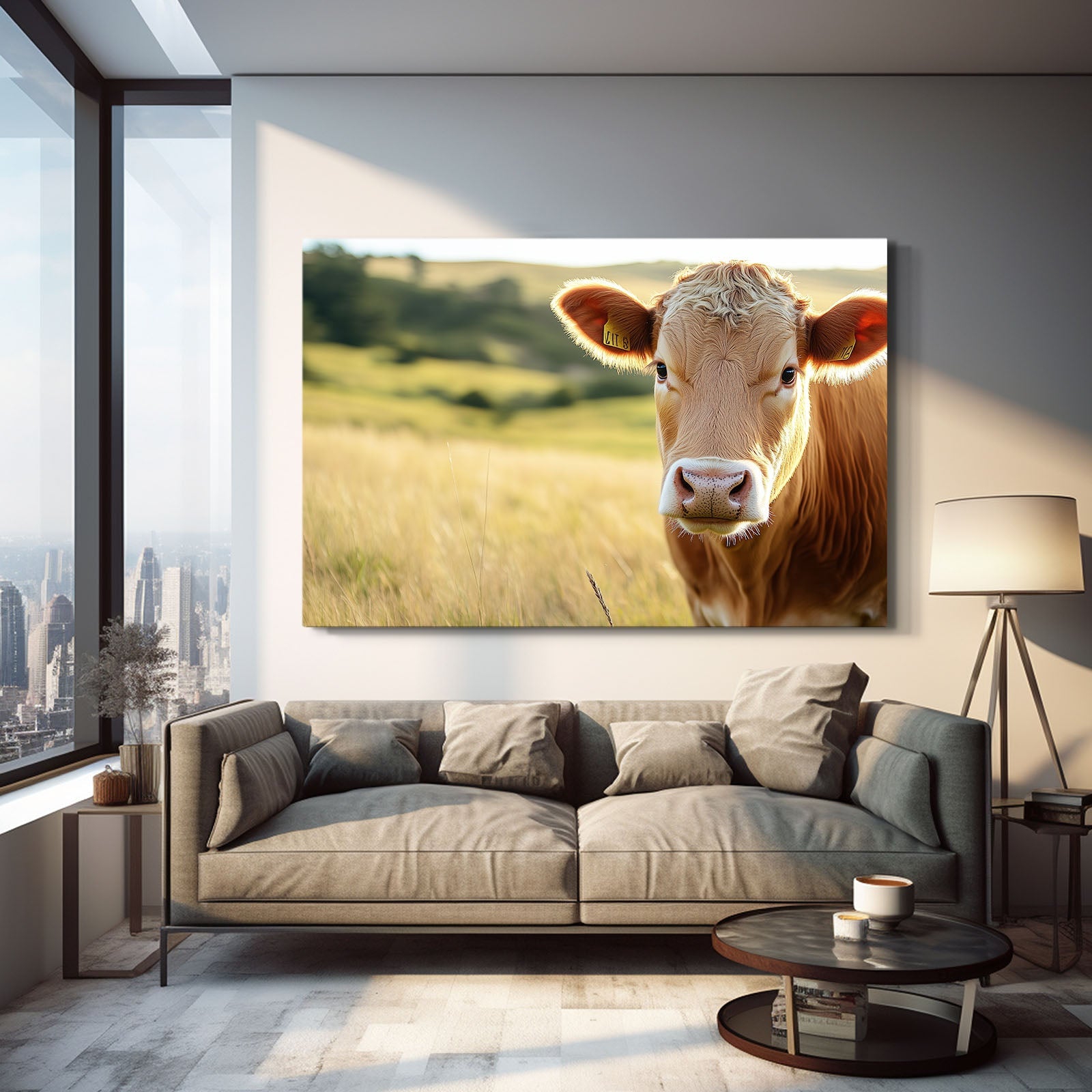 Happy Cow Art – angled canvas view on white background