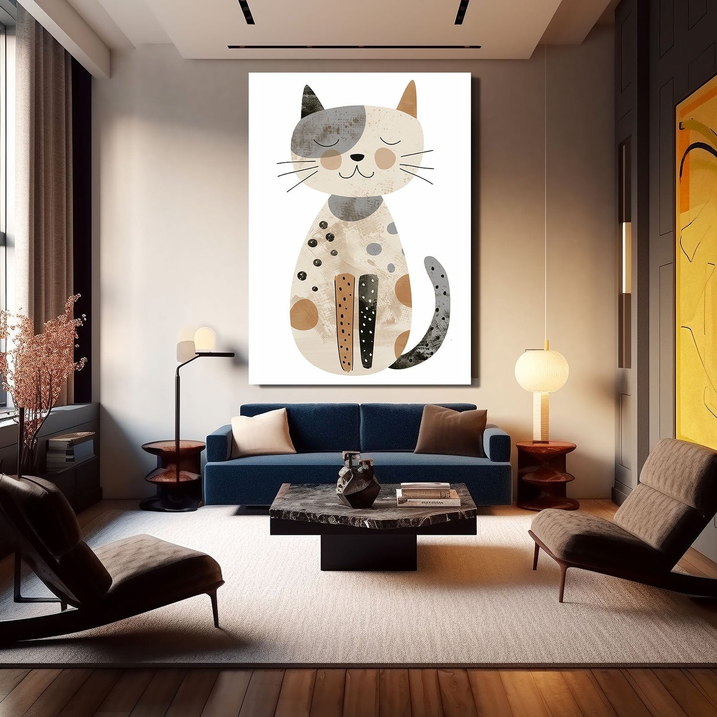 Happy Minimalist Cat Wall Art
