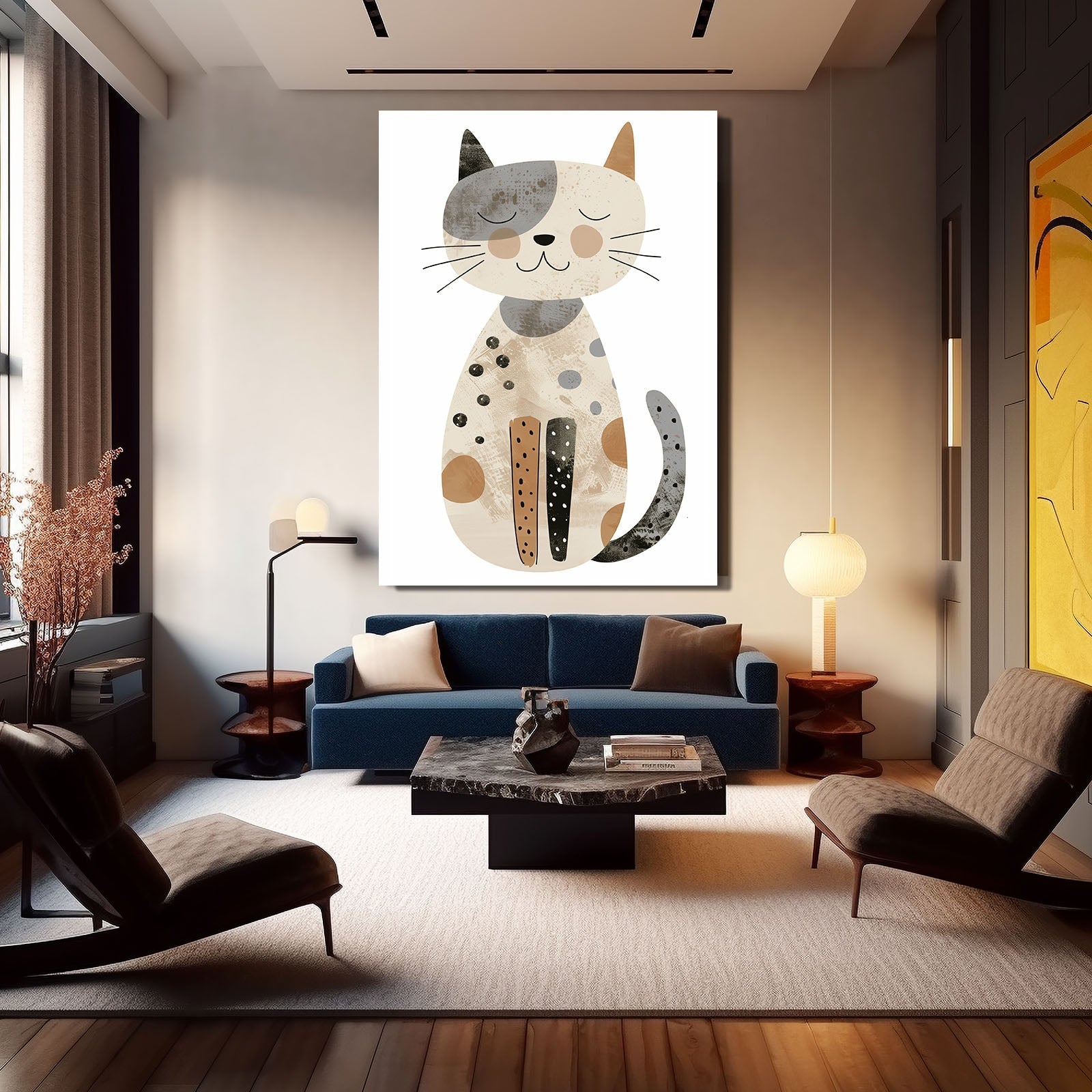 Happy Minimalist Cat Wall Art