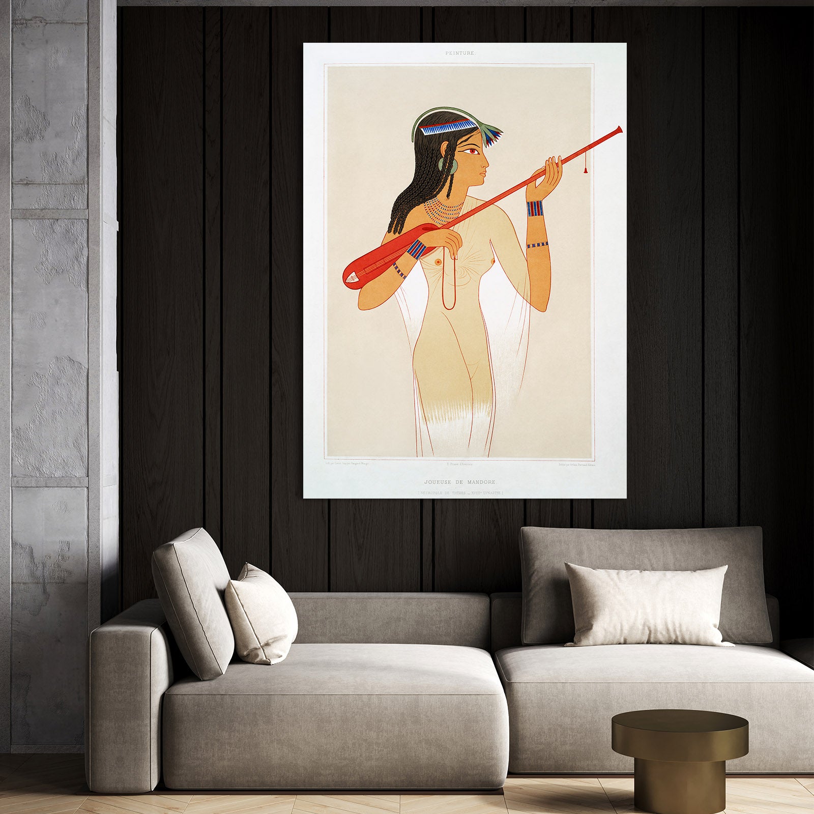 Harp Player Illustration Egyptian Prints – styled in a furnished interior