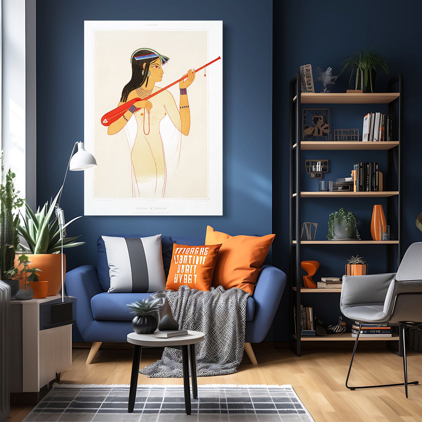 Harp Player Illustration Egyptian Prints – styled in a furnished interior