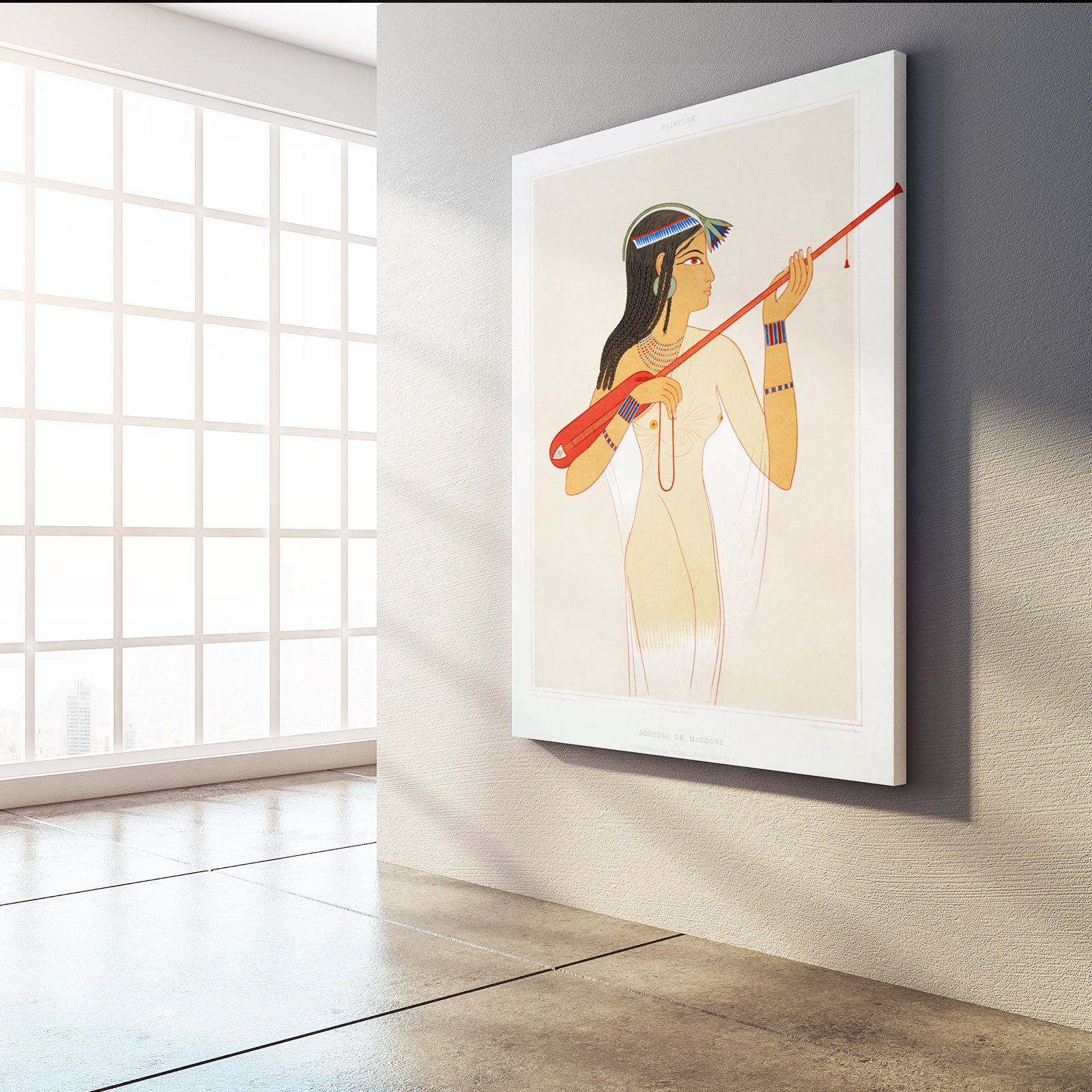 Harp Player Illustration Egyptian Prints – styled in a furnished interior