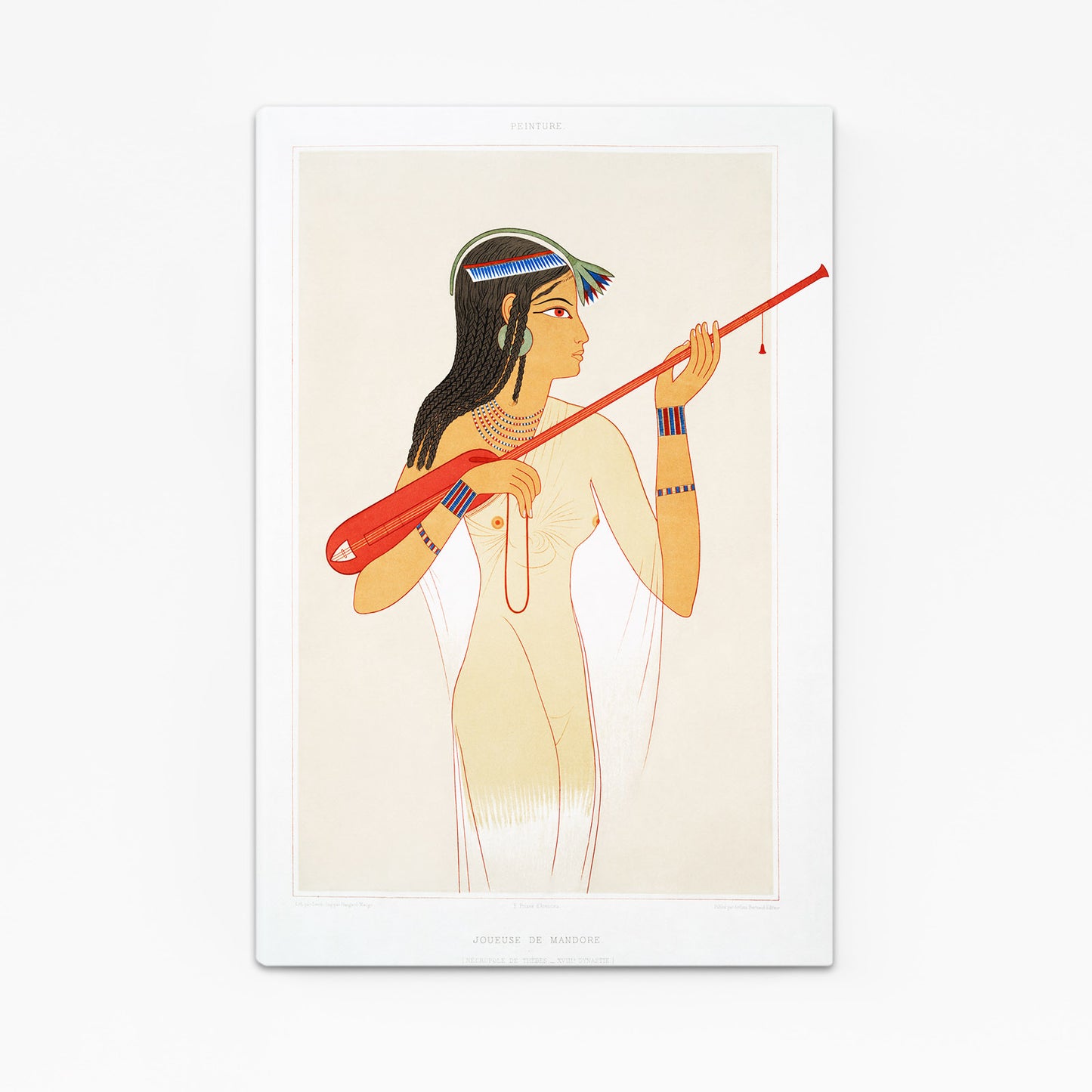 Harp Player Illustration Egyptian Prints – angled canvas view on white background