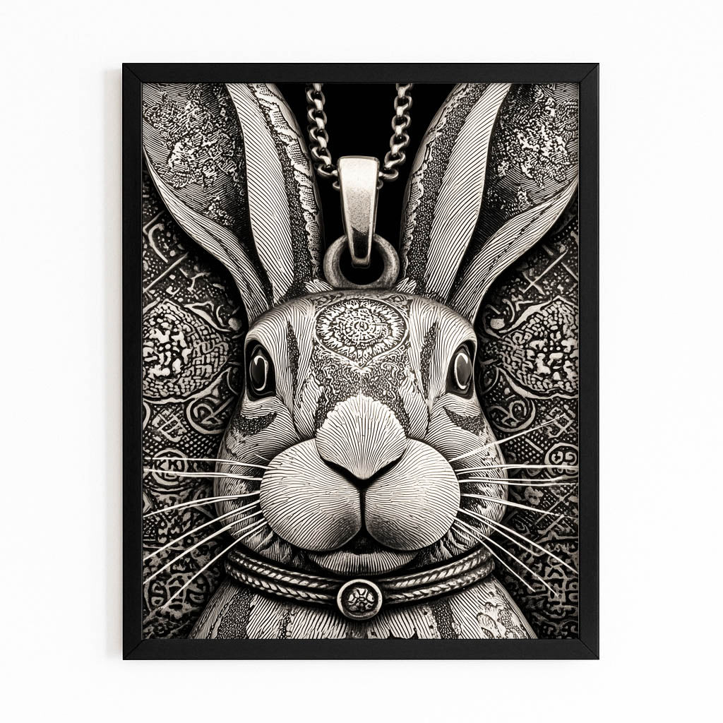 Head Bunny Prints – with Premium Black frame on white background