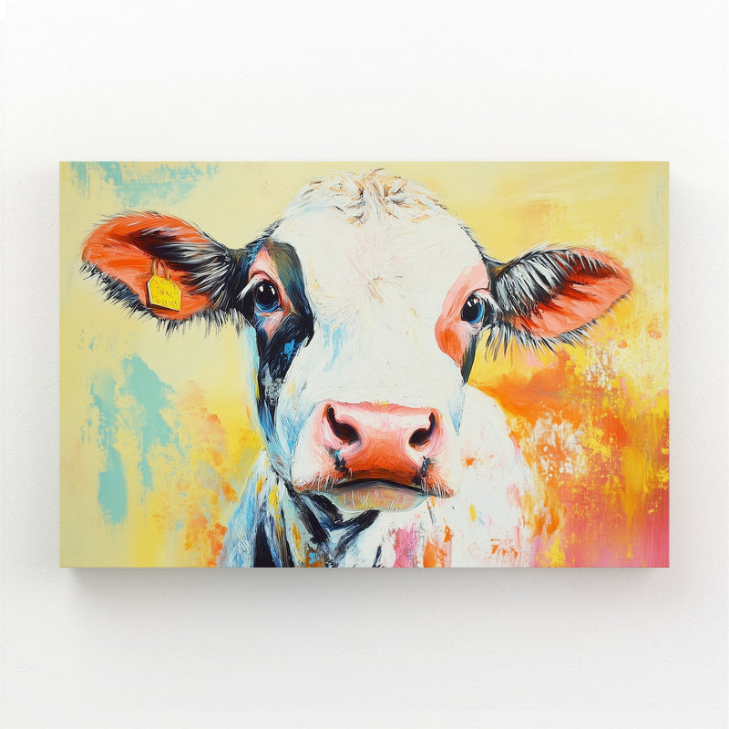 Head Cow Wall Art – angled canvas view on white background