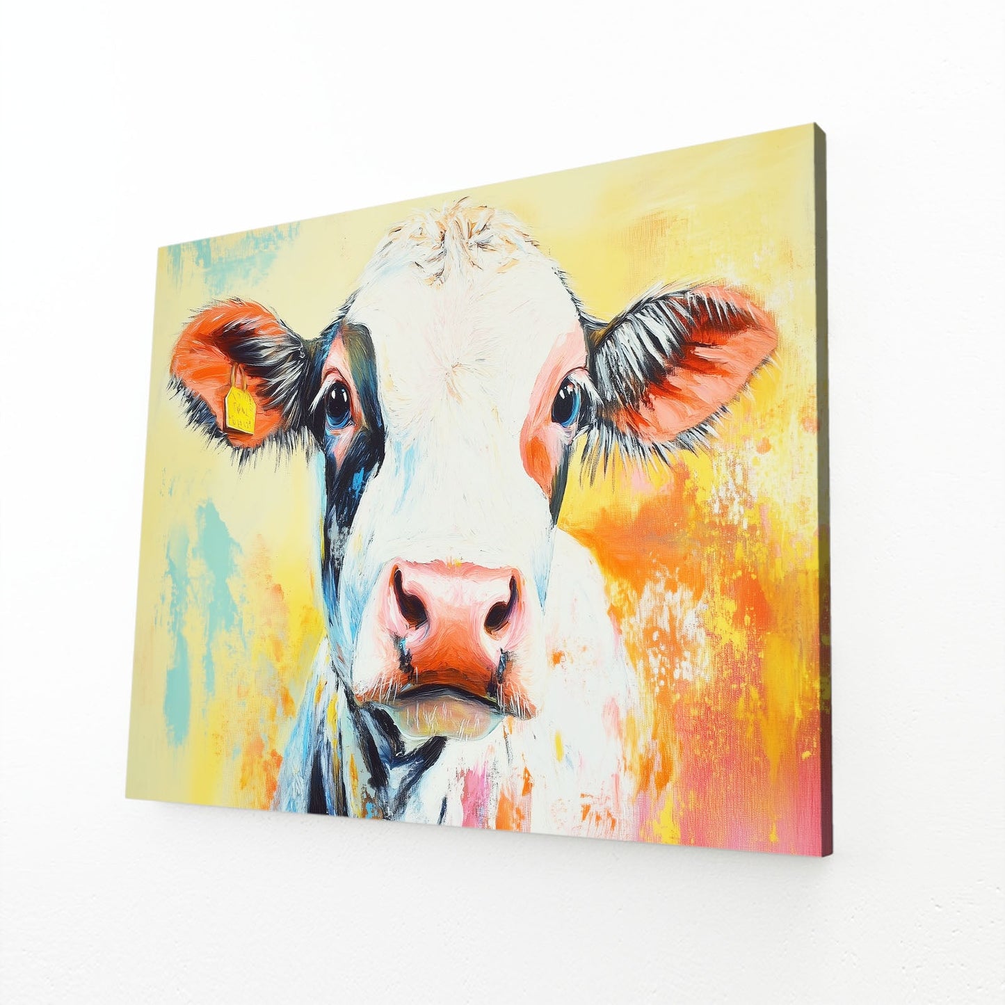 Head Cow Wall Art – angled canvas view on white background