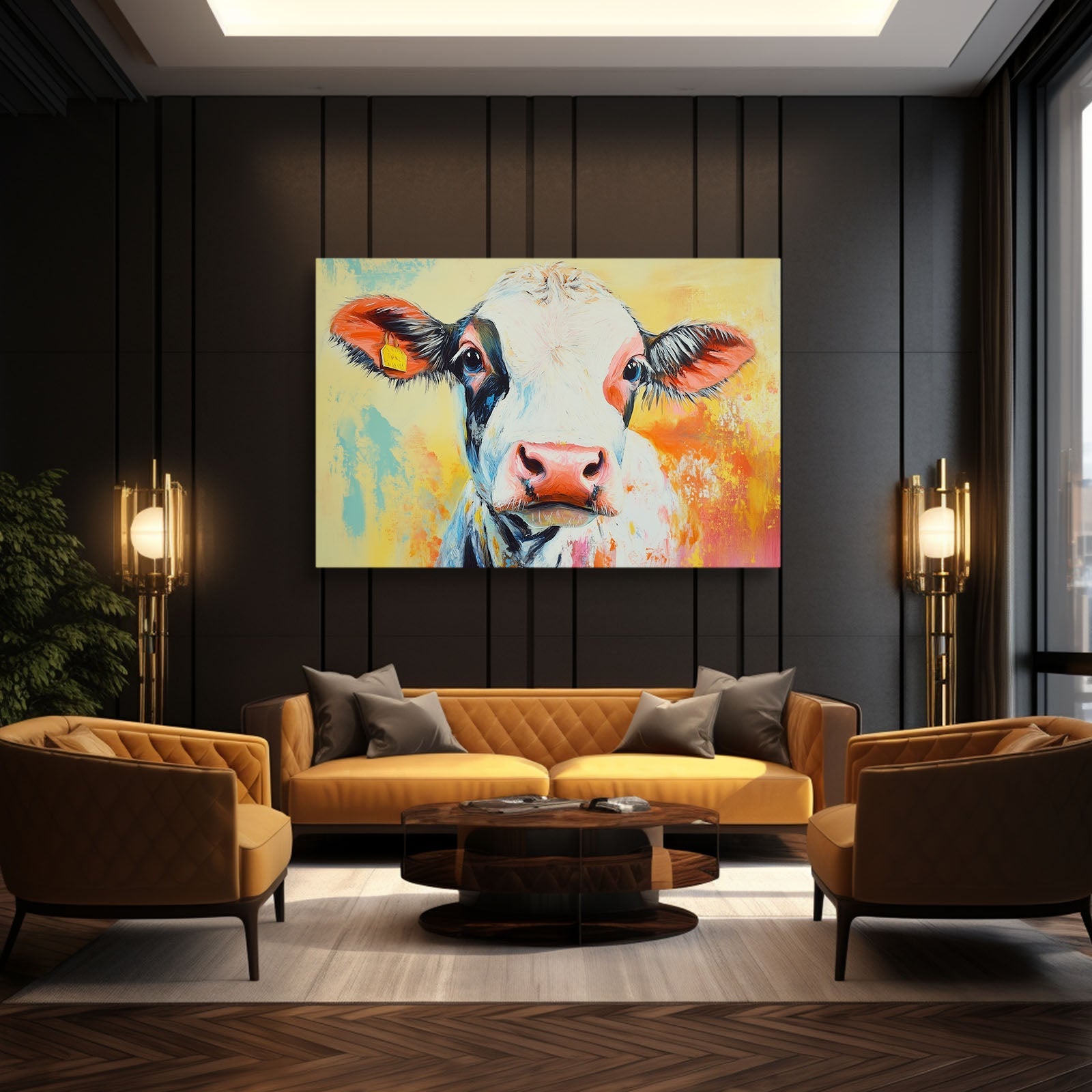 Head Cow Wall Art – angled canvas view on white background