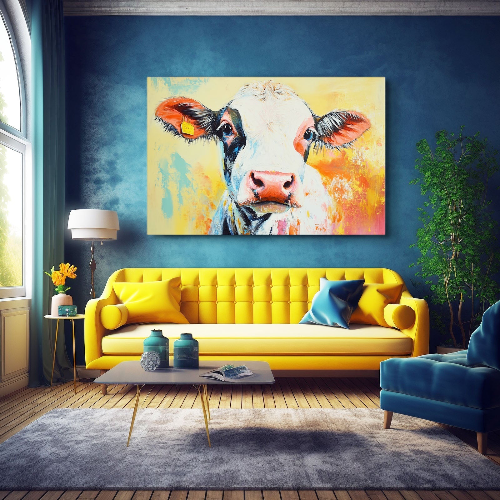 Head Cow Wall Art – angled canvas view on white background