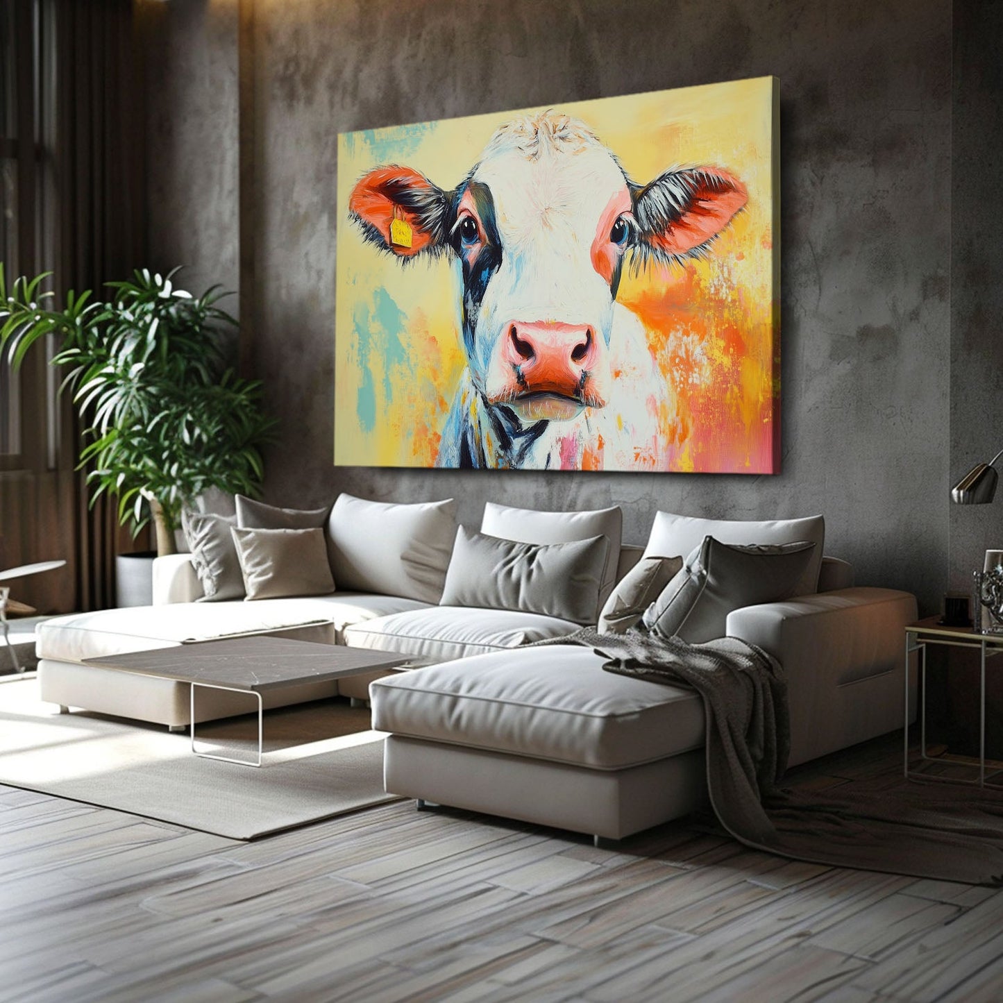 Head Cow Wall Art – angled canvas view on white background