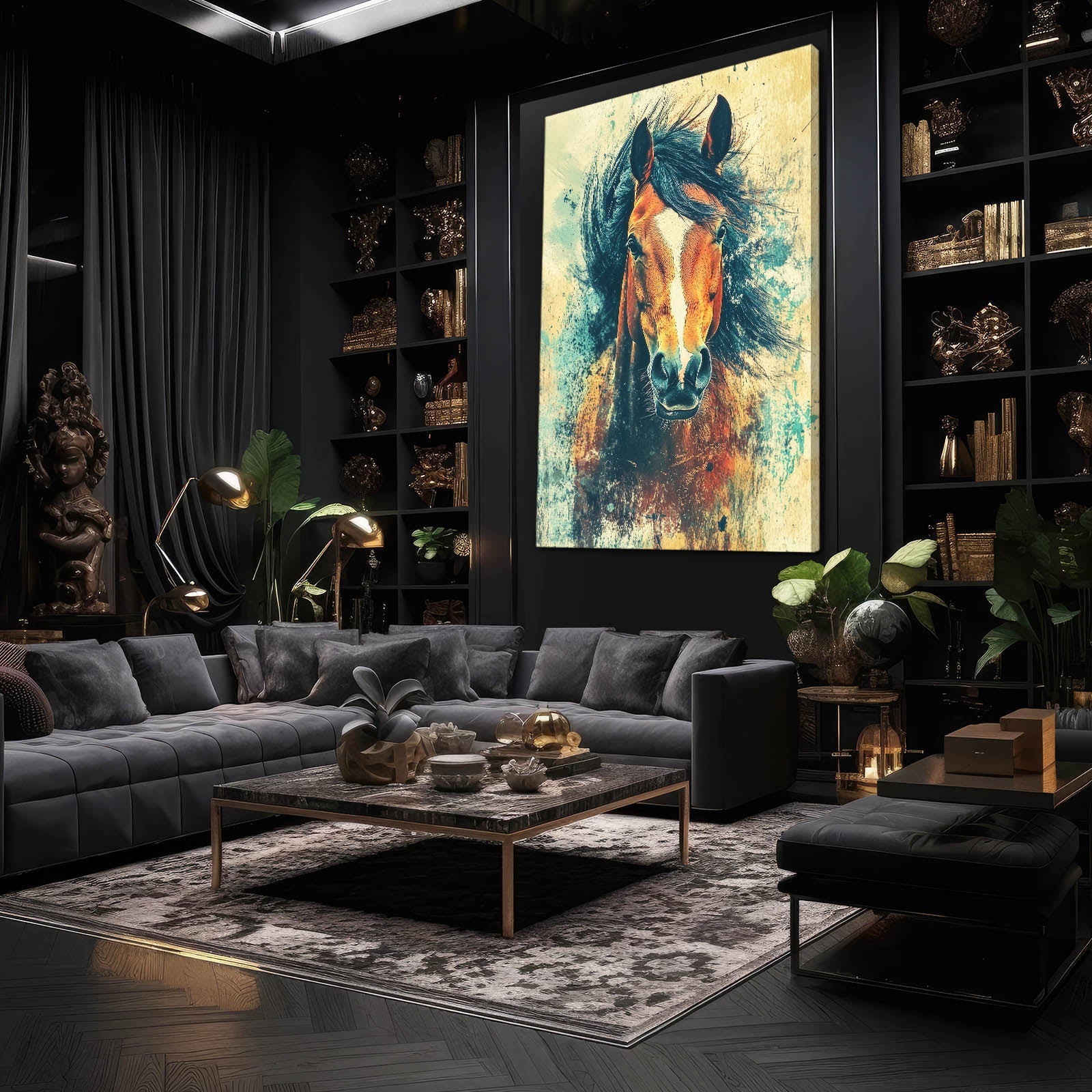 Head Horse Wall Art – angled canvas view on white background