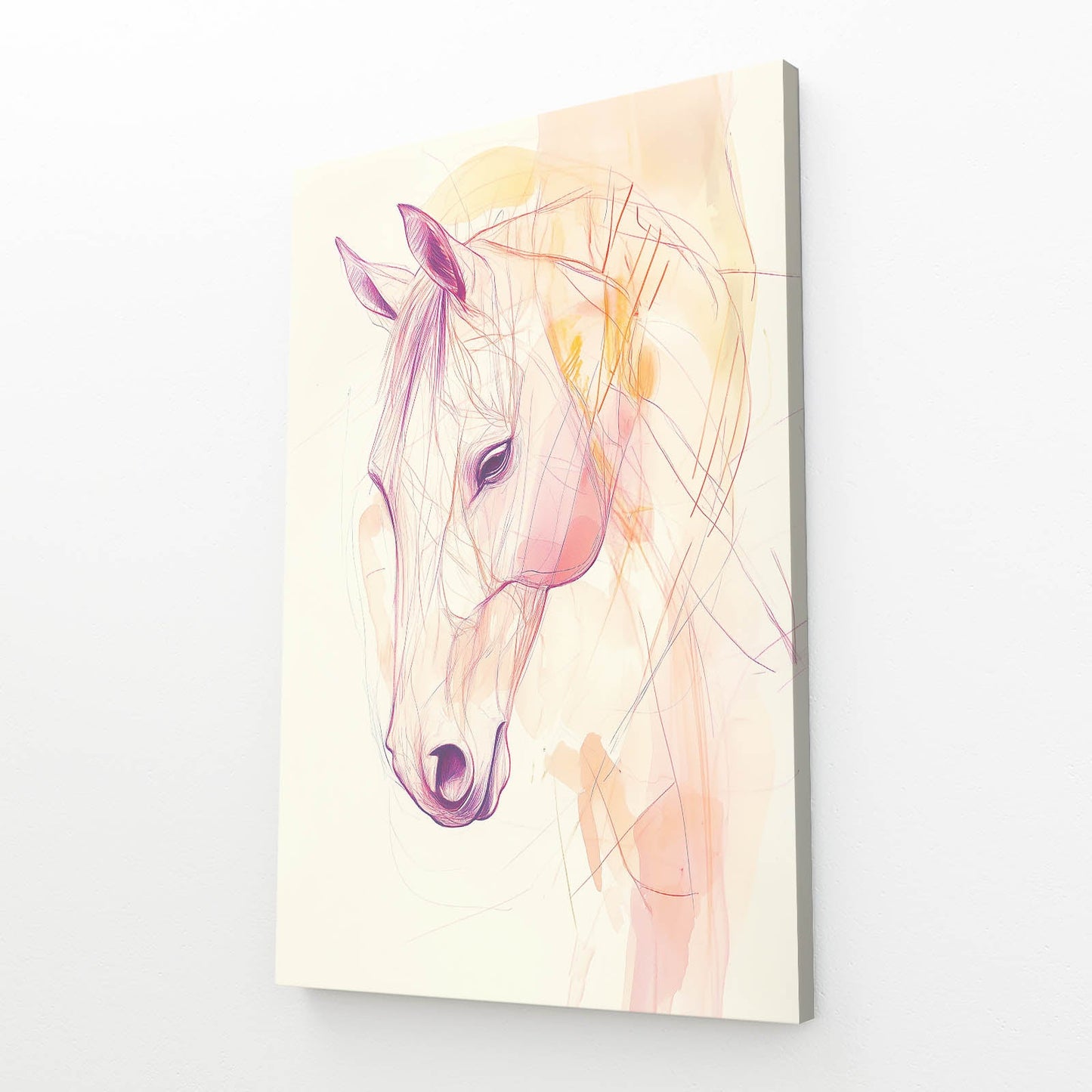Head Line Art Horse Wall Art – angled canvas view on white background