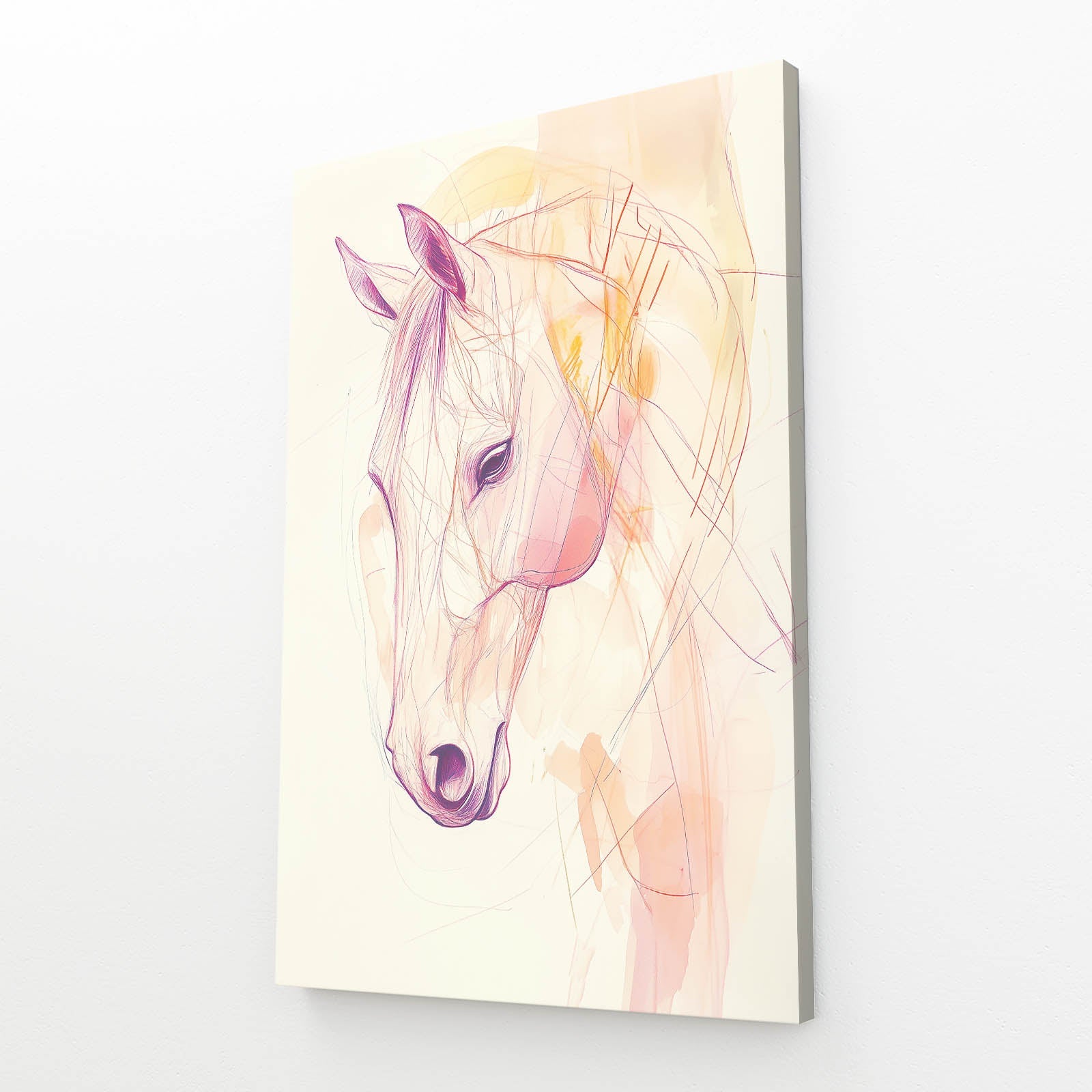 Head Line Art Horse Wall Art – angled canvas view on white background