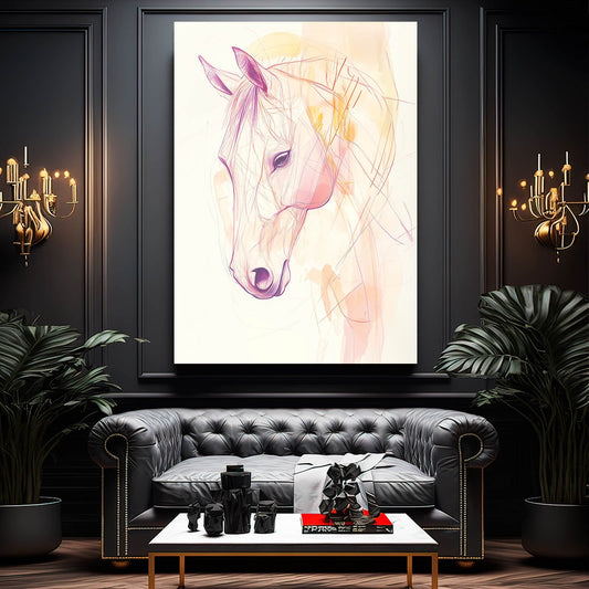 Head Line Art Horse Wall Art – angled canvas view on white background