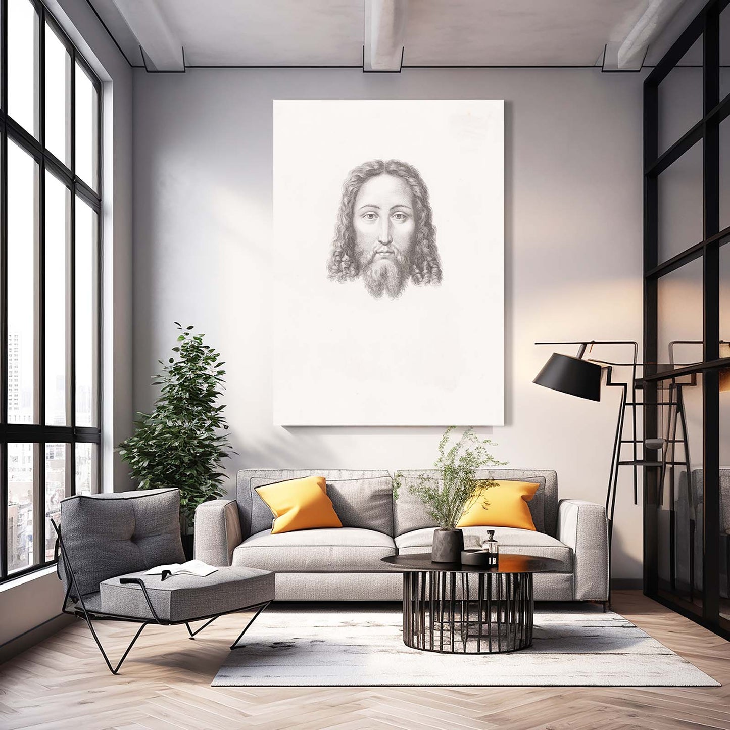 Head Of Christ Da Vinci Art – styled in a furnished interior