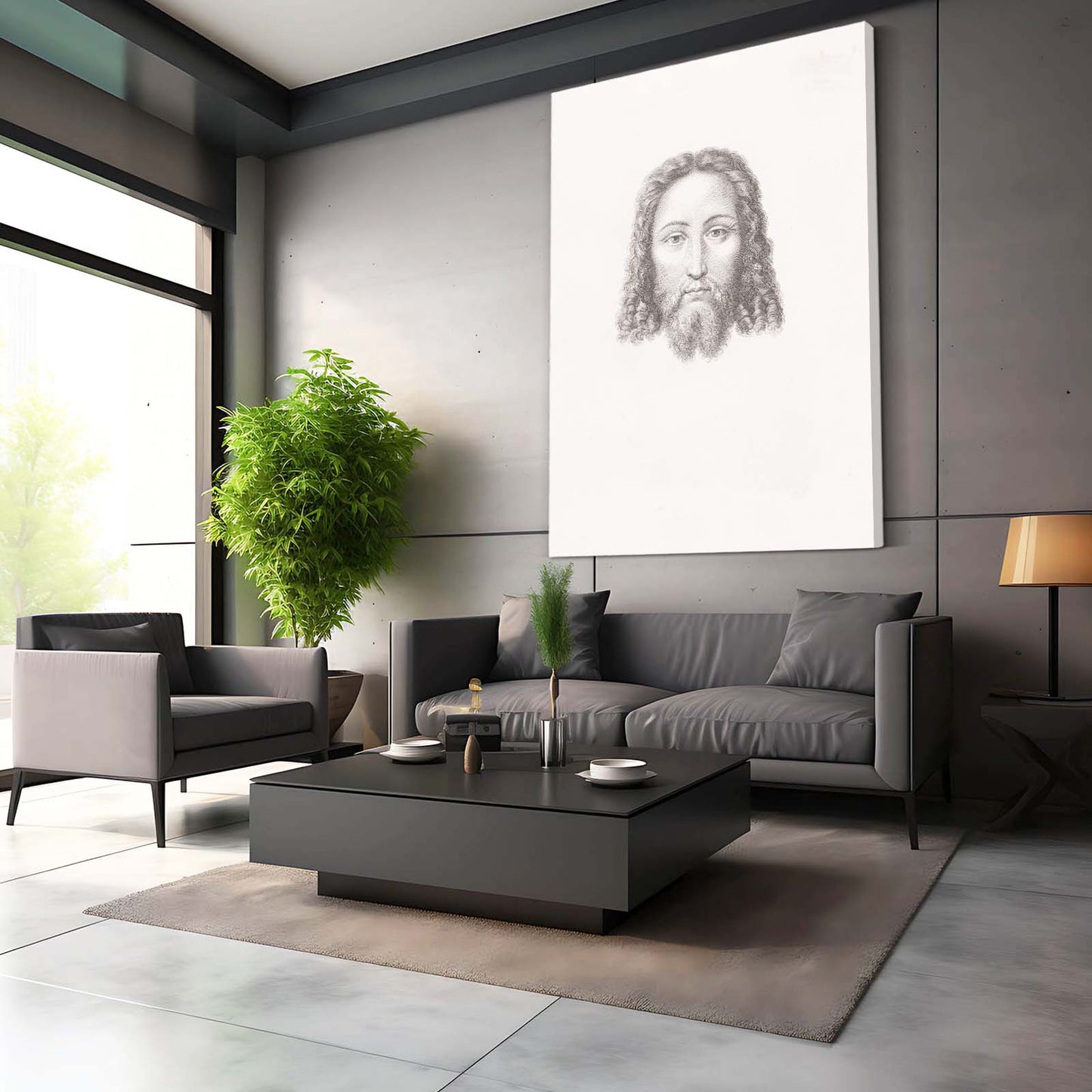 Head Of Christ Da Vinci Art – styled in a furnished interior