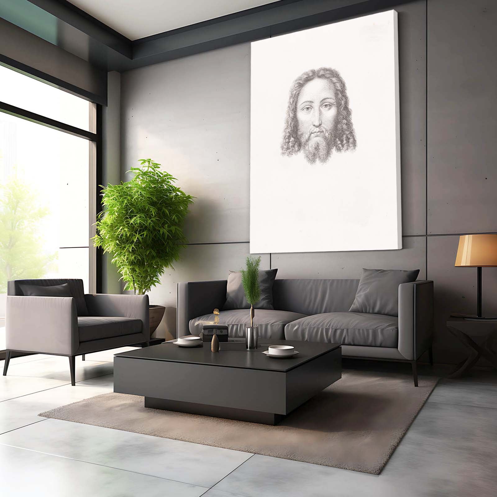 Head Of Christ Da Vinci Art – styled in a furnished interior
