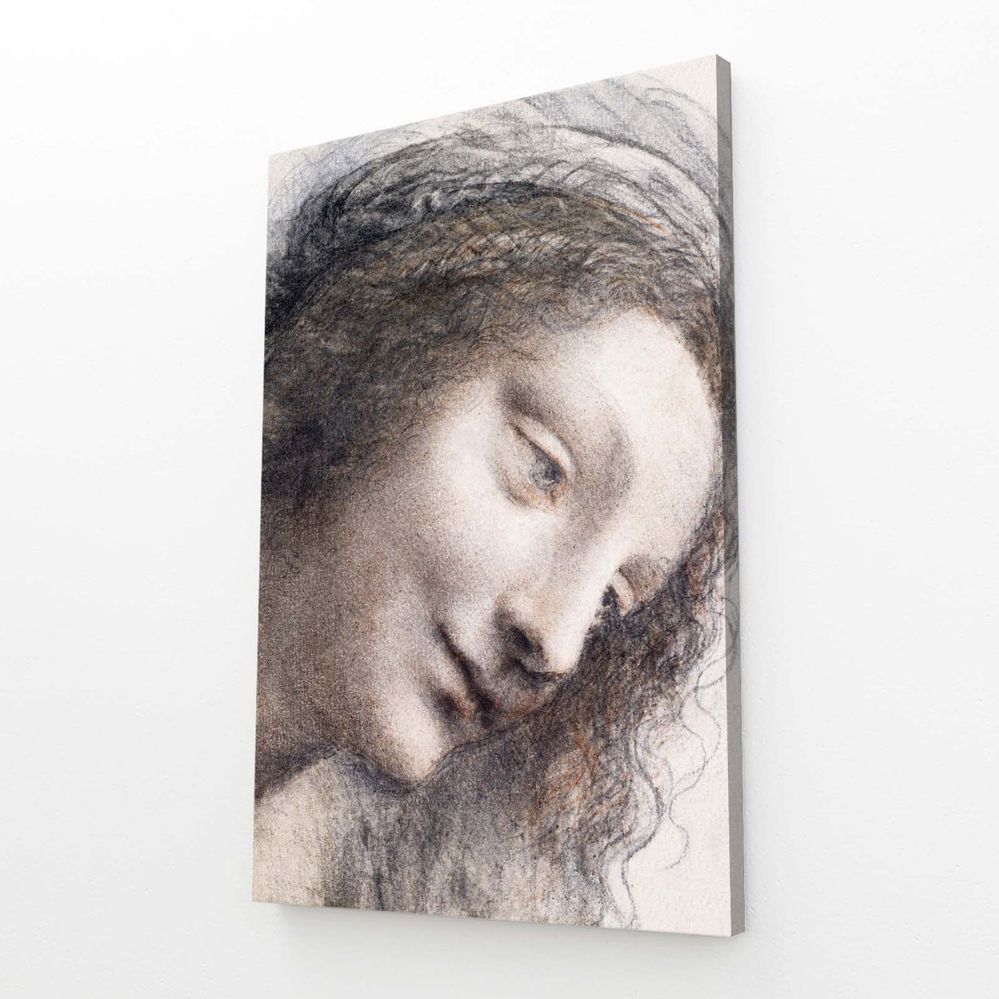 Head Of The Virgin Da Vinci Art – angled canvas view on white background