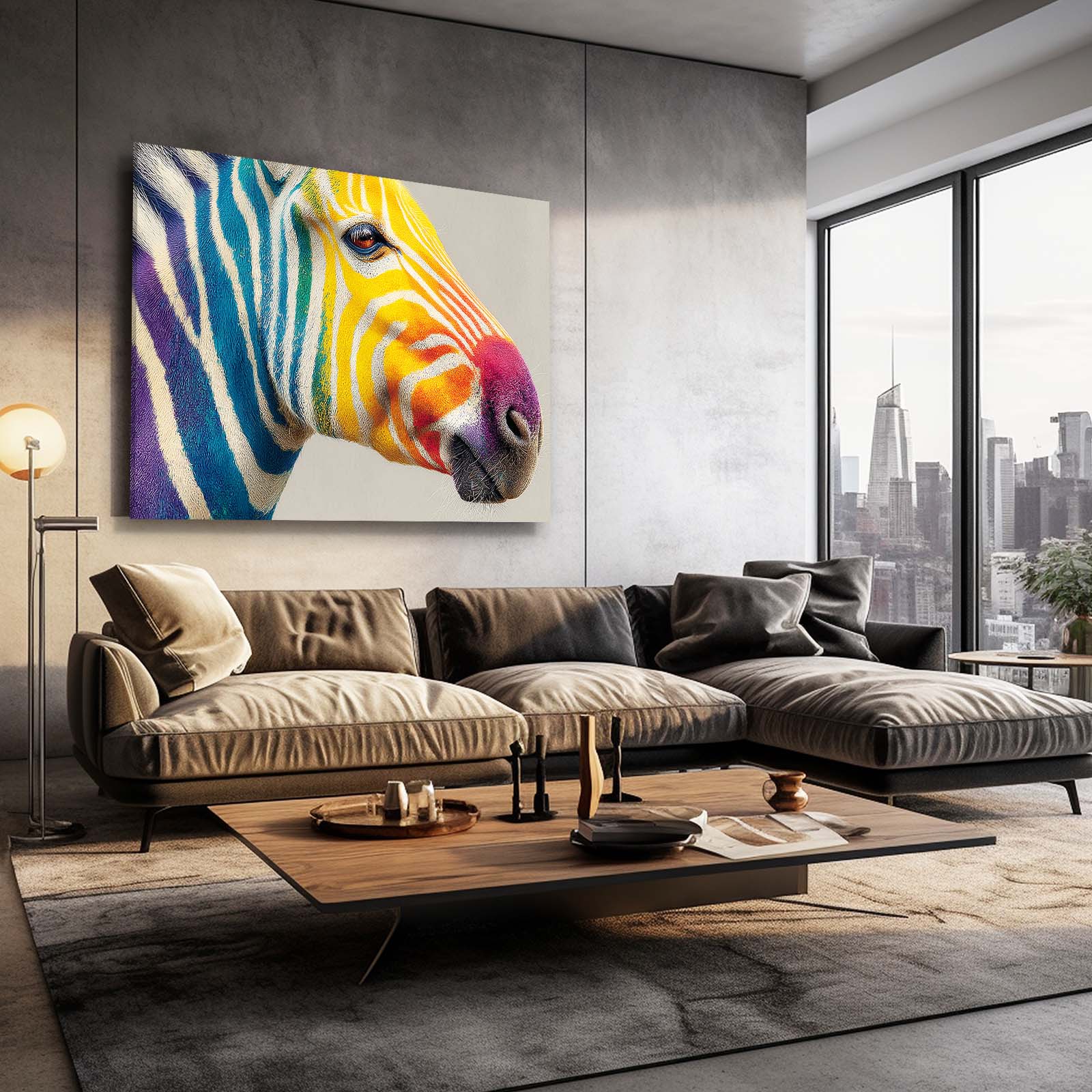 Head Zebra Artwork – styled in a furnished interior