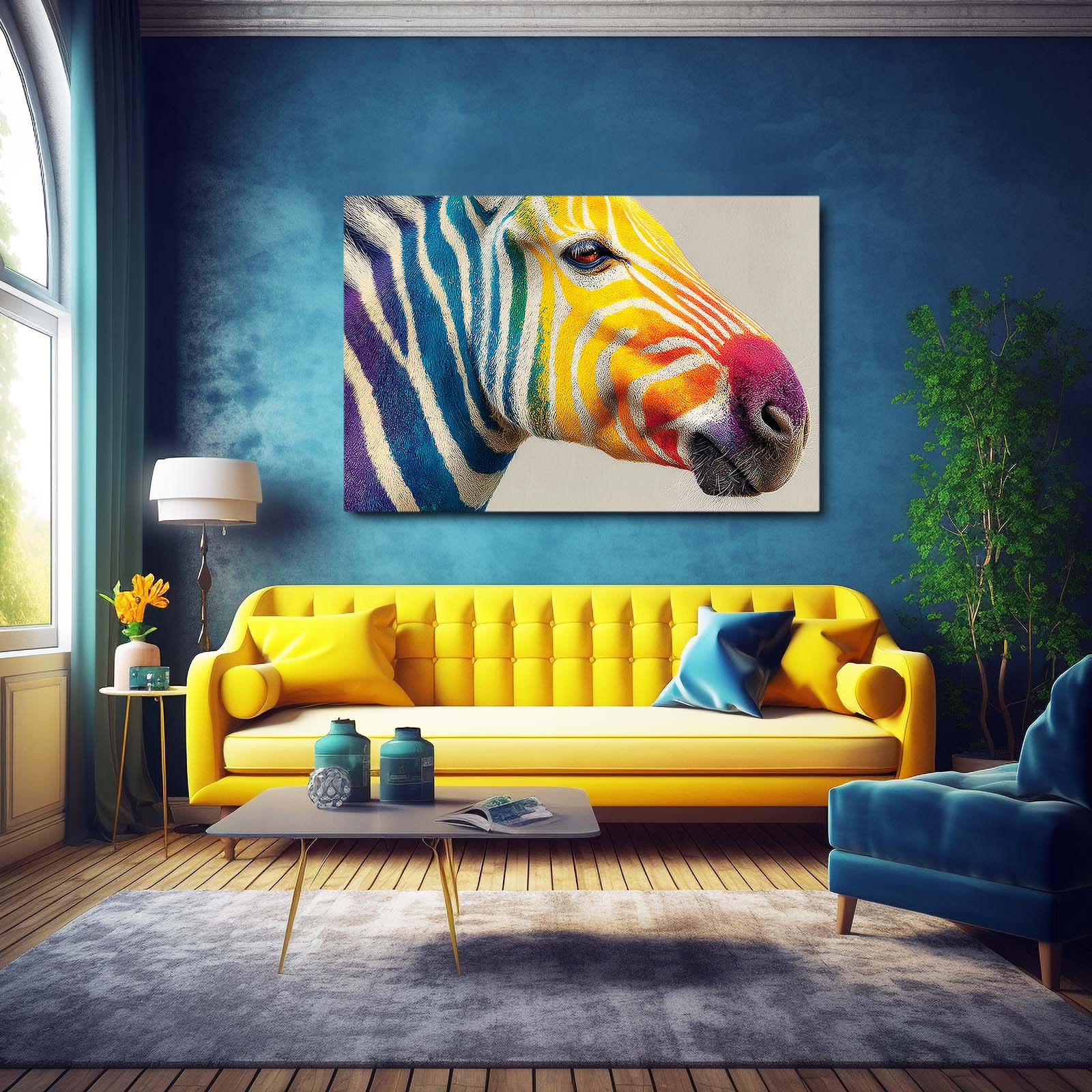 Head Zebra Artwork – styled in a furnished interior