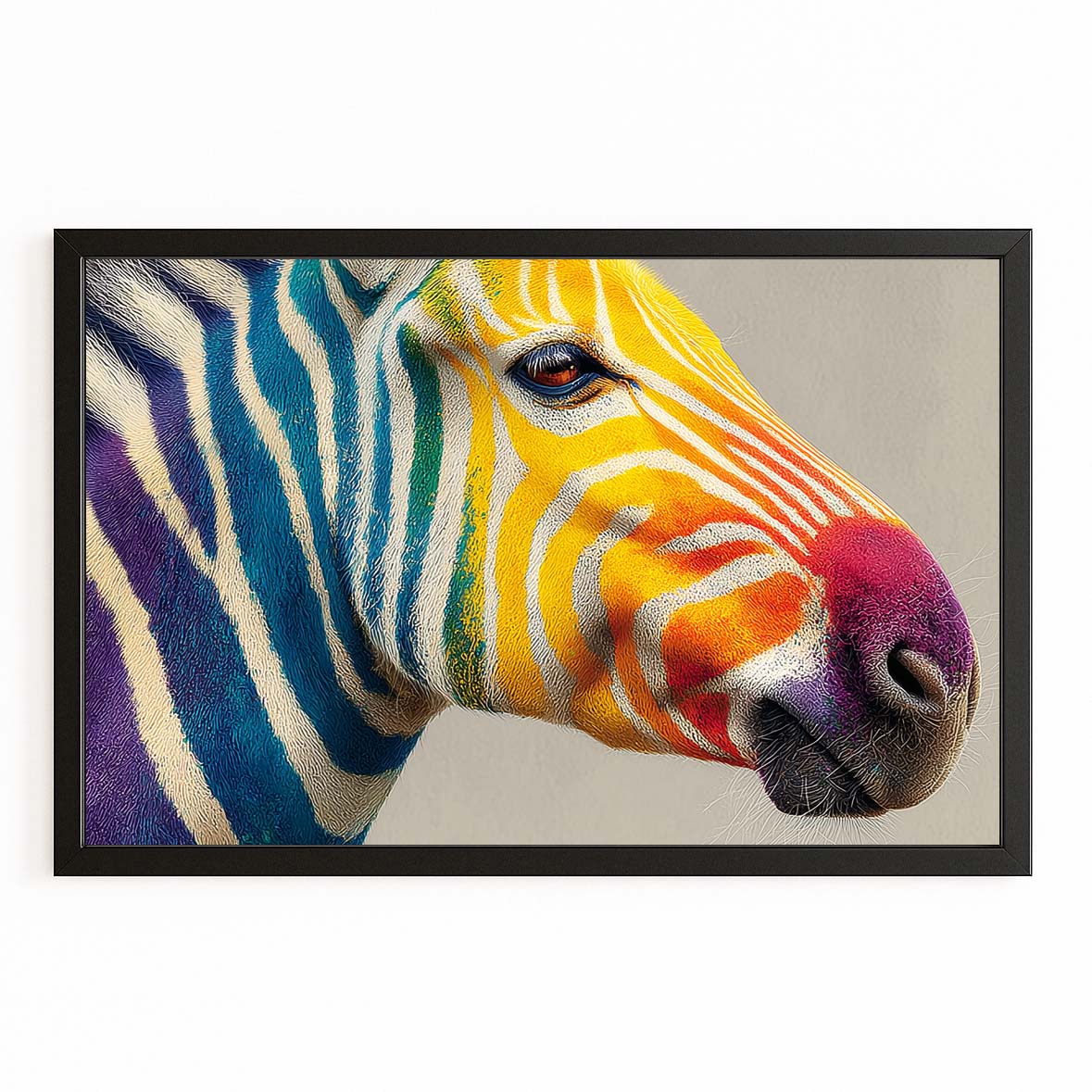 Head Zebra Artwork – with Premium Black frame on white background