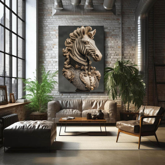 Head Zebra Wall Art – styled in a furnished interior