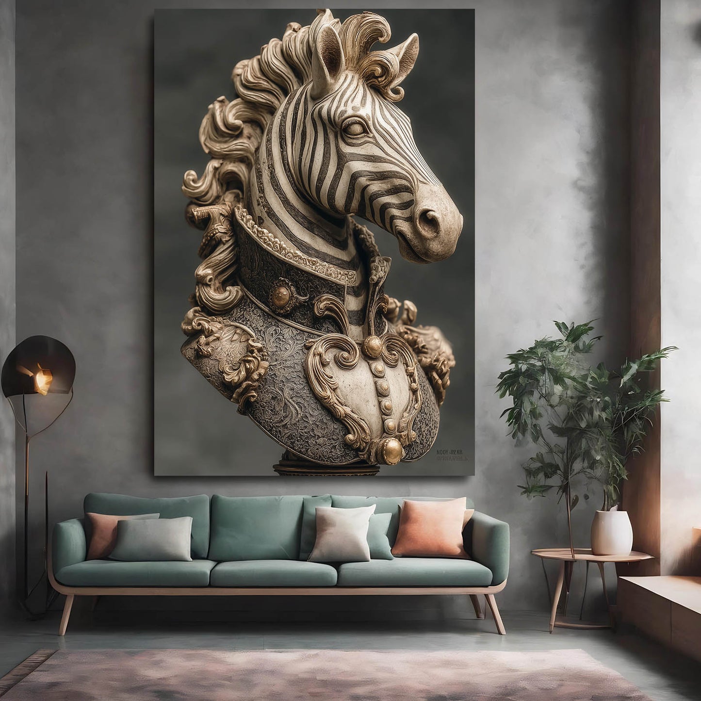 Head Zebra Wall Art – styled in a furnished interior