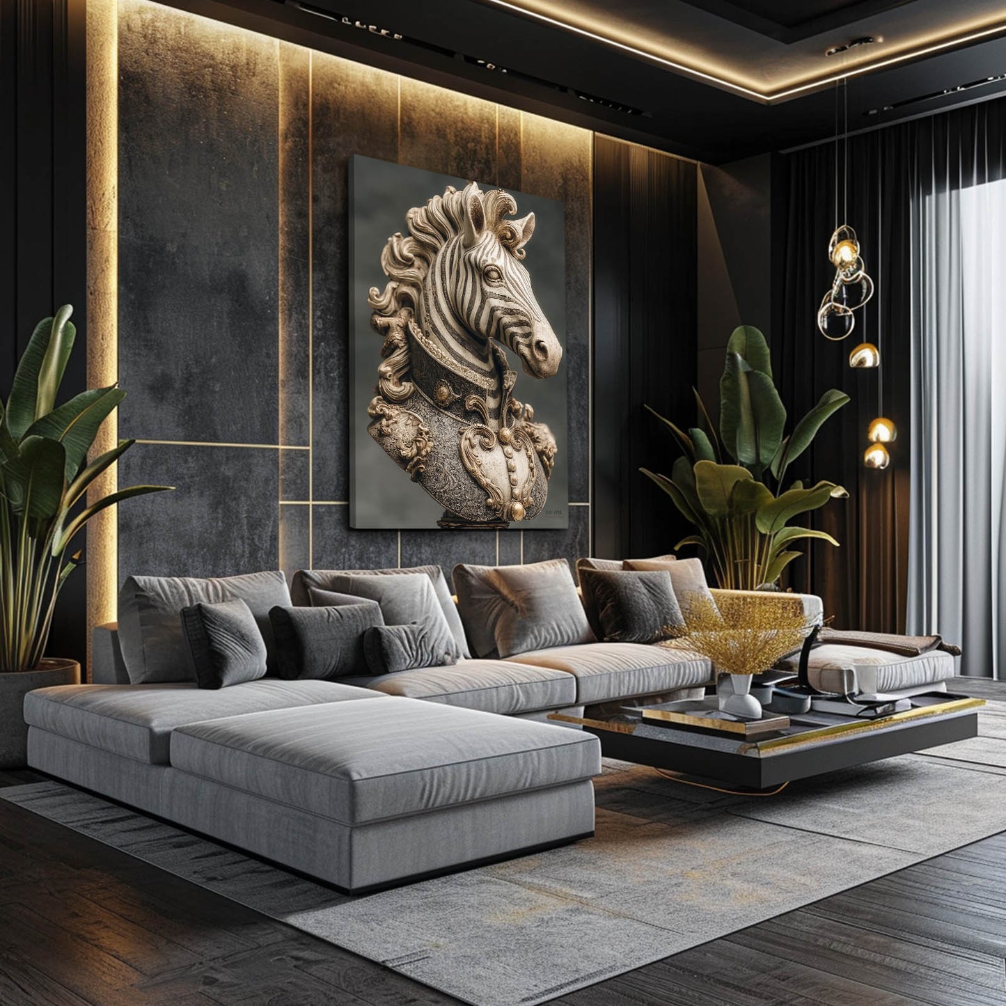 Head Zebra Wall Art – styled in a furnished interior