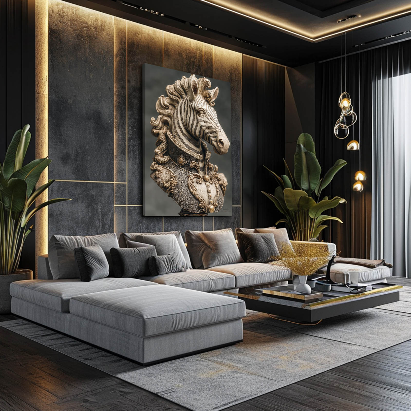 Head Zebra Wall Art – styled in a furnished interior