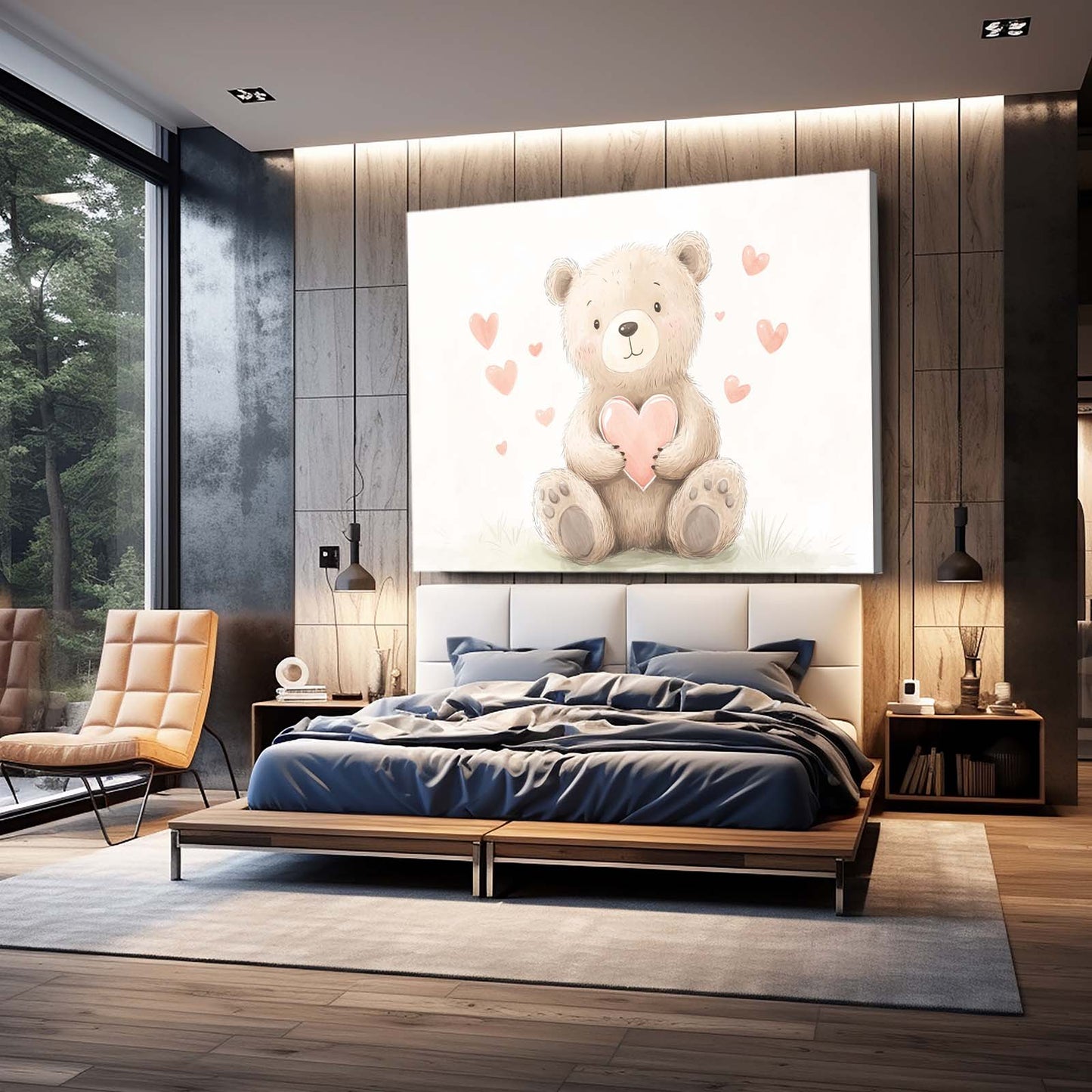 Heart Hug Teddy Bear Art — contemporary canvas print, styled in a furnished interior