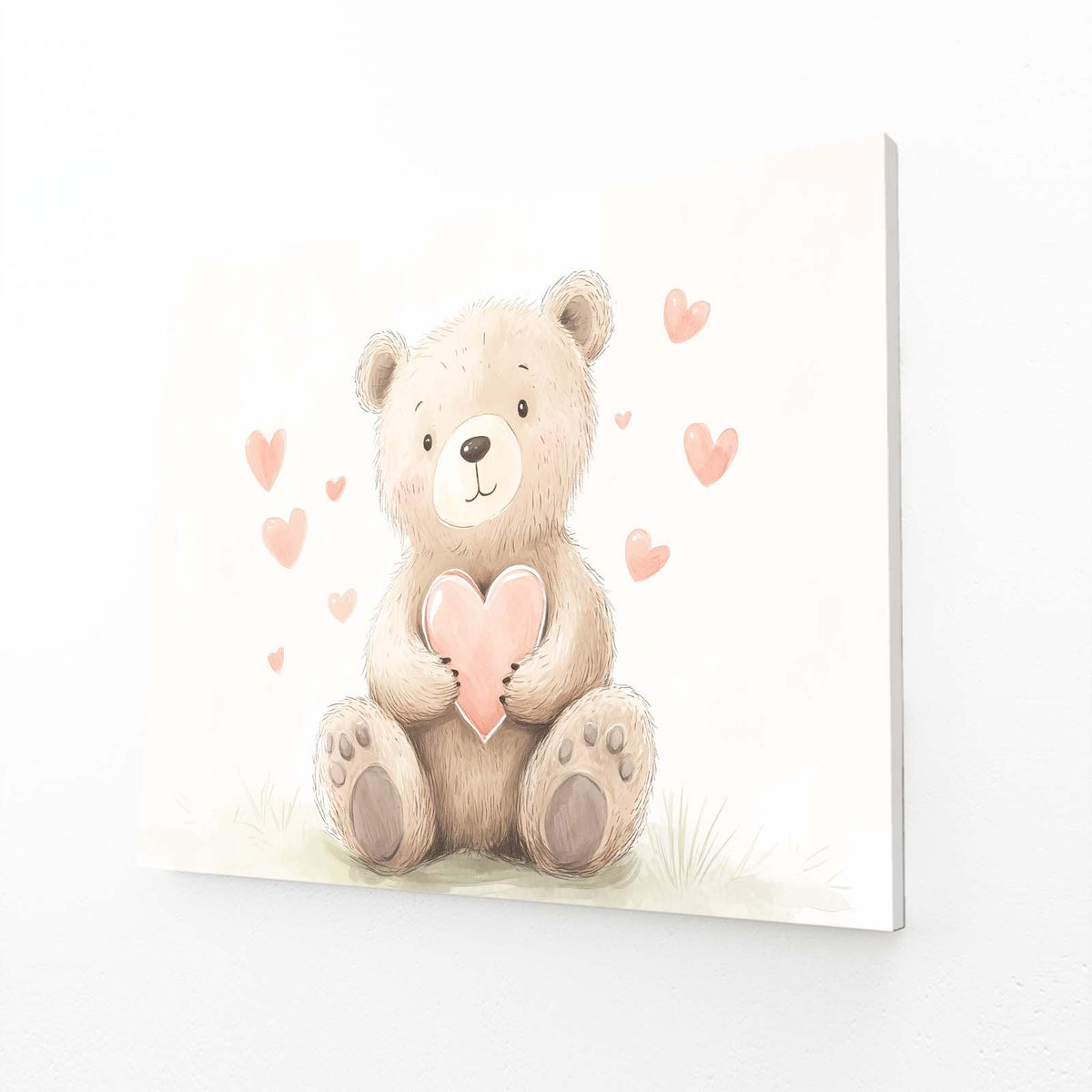 Heart Hug Teddy Bear Art — contemporary canvas print, angled canvas view on white background