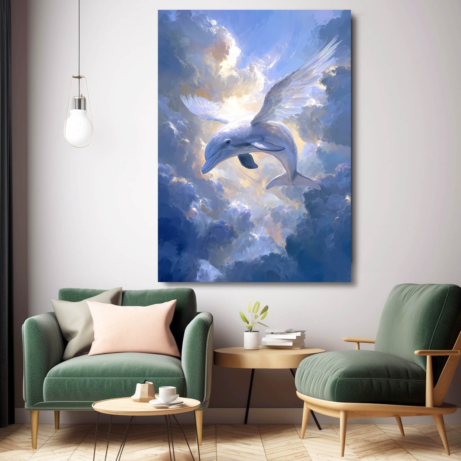 Heavenly Glide Dolphin Art – styled in a furnished interior