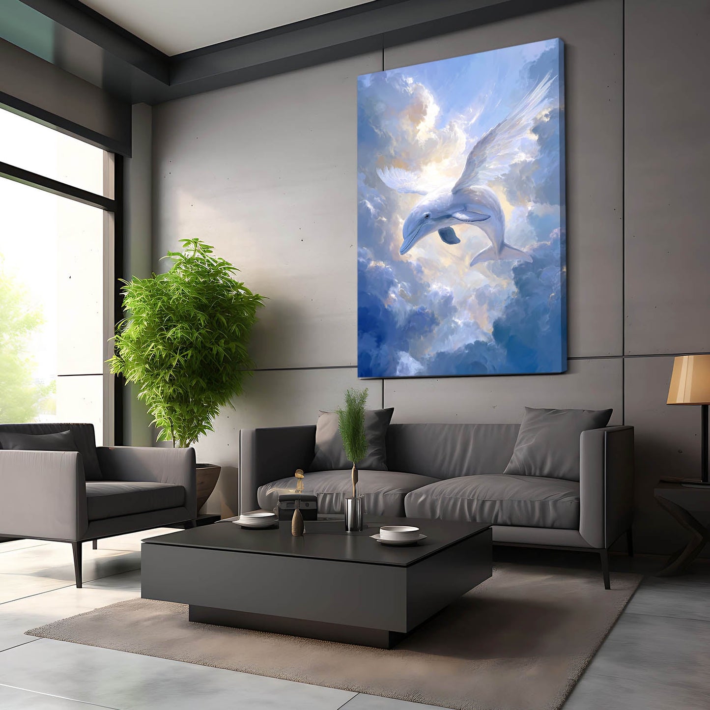 Heavenly Glide Dolphin Art – styled in a furnished interior