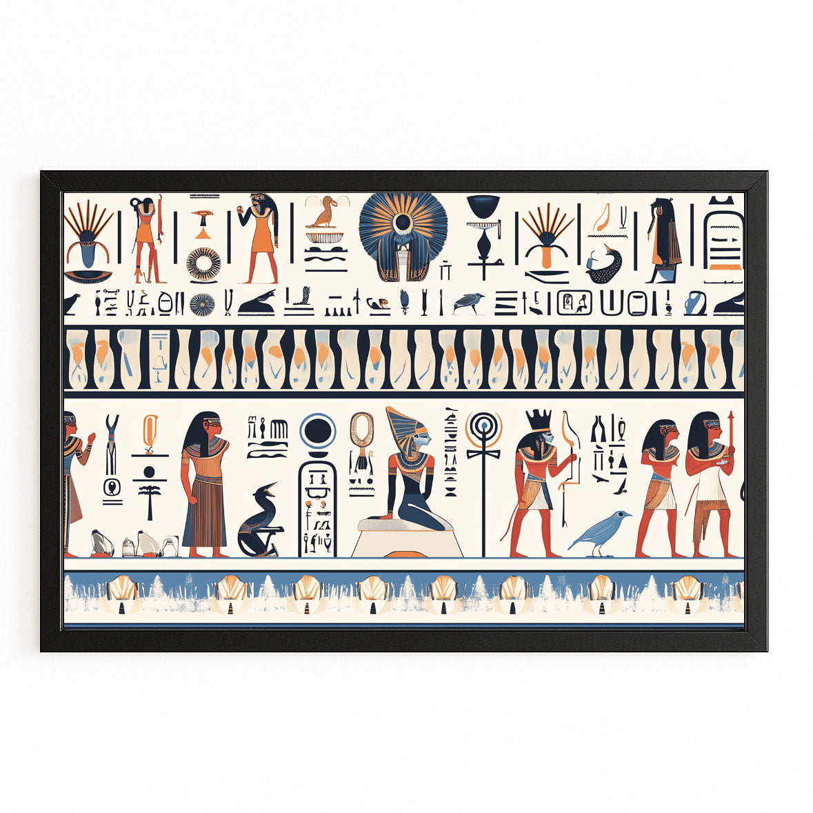 Hieroglyph Frieze Wall Egyptian Wall Art – with Premium Black frame on white background