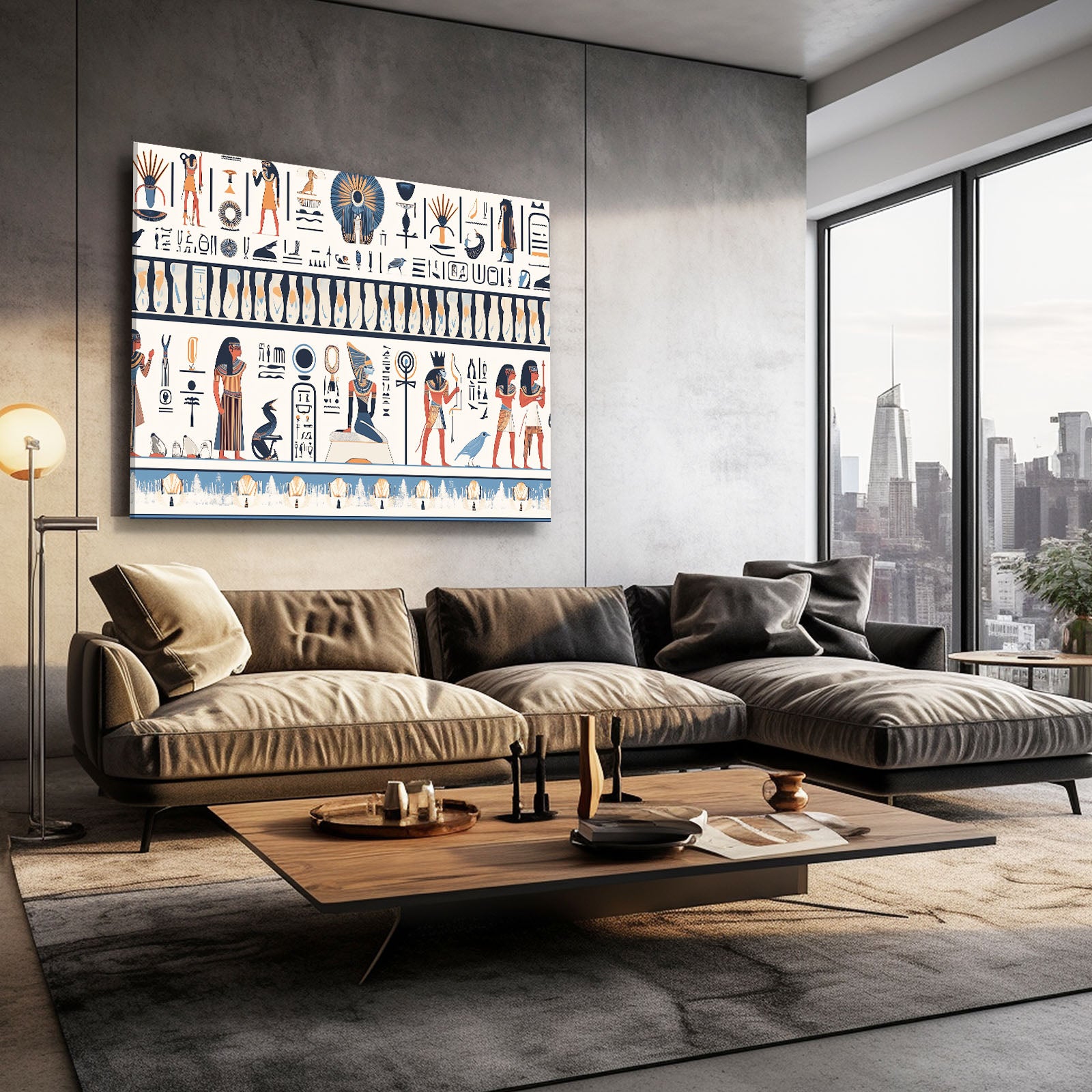 Hieroglyph Frieze Wall Egyptian Wall Art – styled in a furnished interior