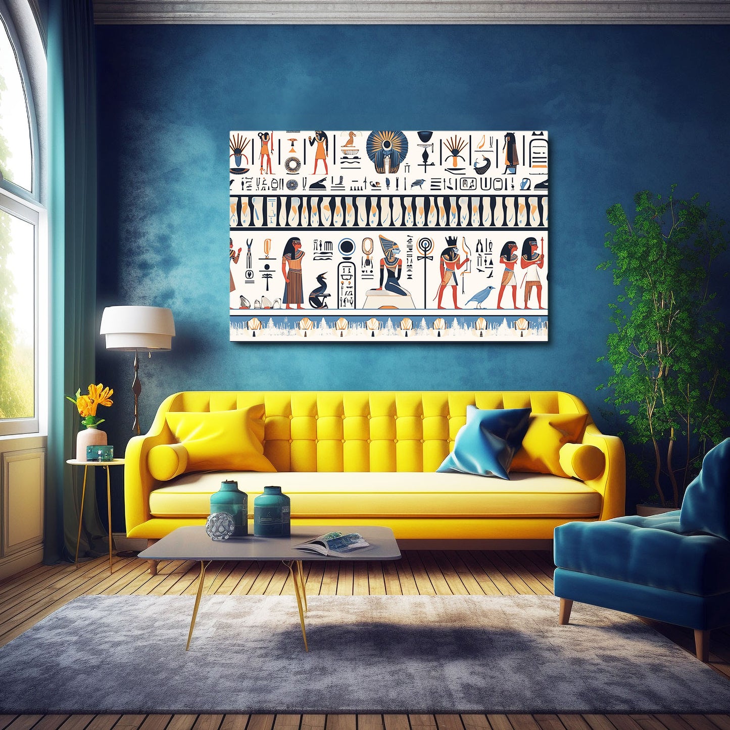 Hieroglyph Frieze Wall Egyptian Wall Art – styled in a furnished interior